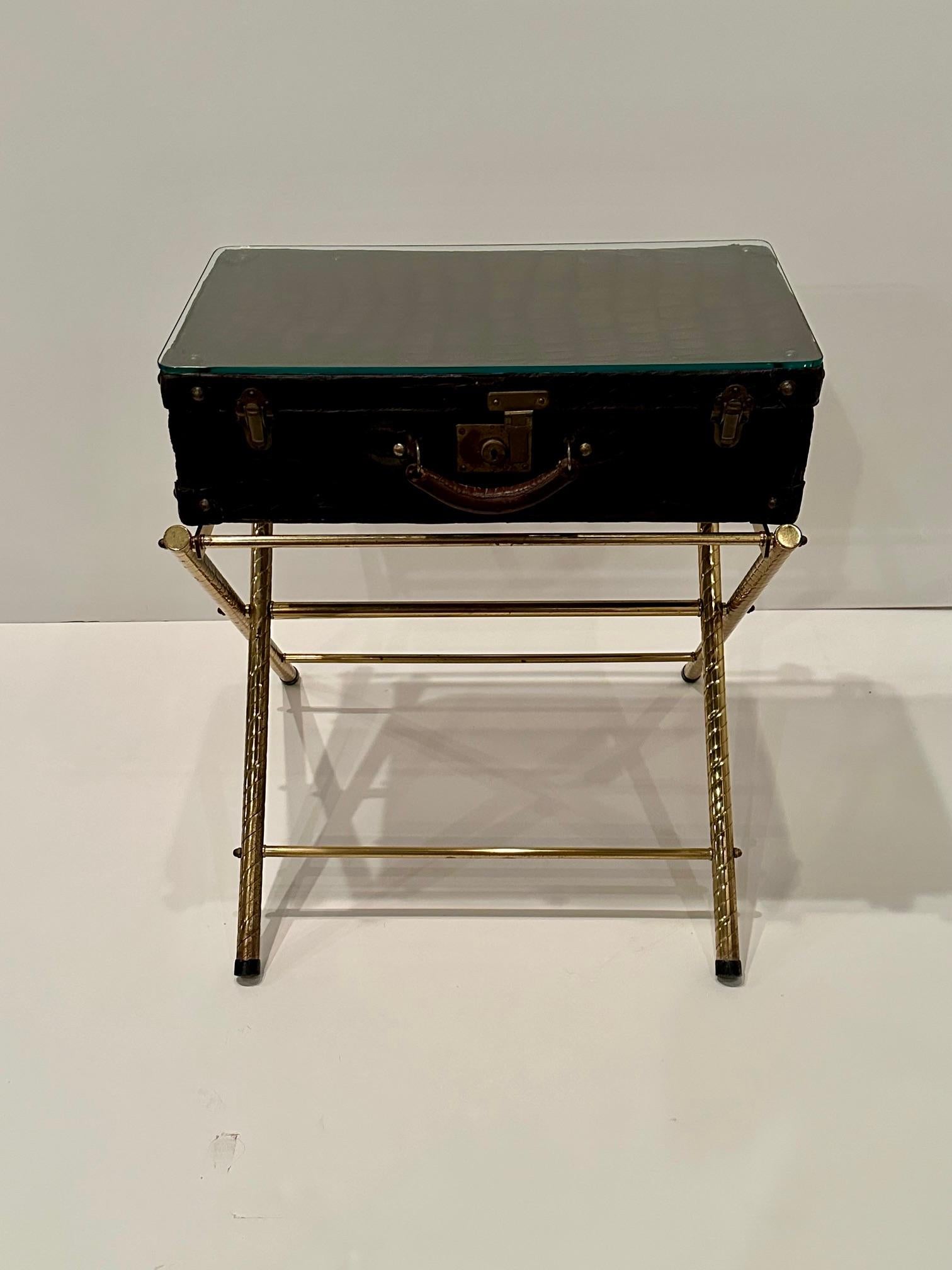 Late 20th Century Rare Pair of Glamorous Brass Folding Luggage Racks