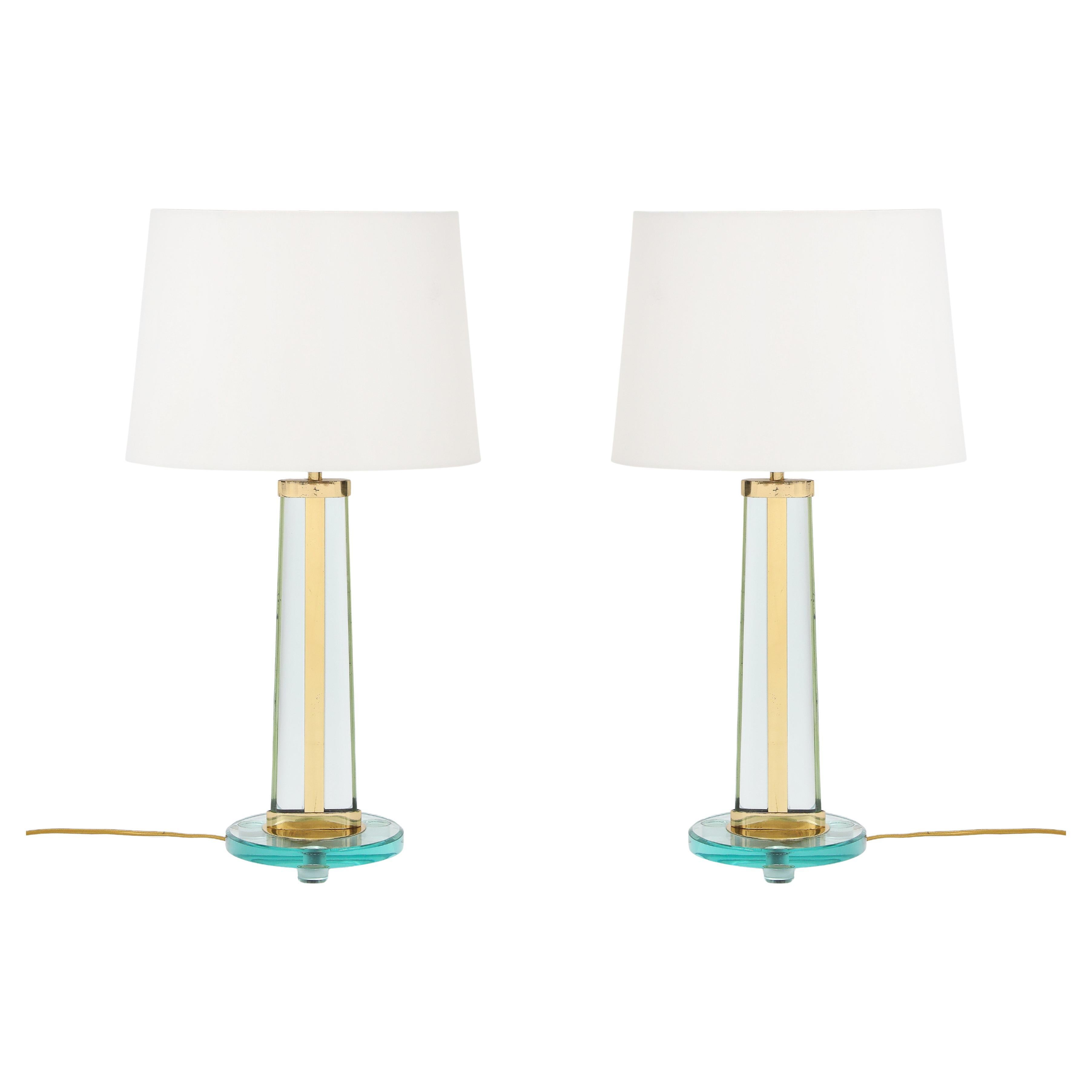 Paire de lampes de bureau rares en verre et laiton de Pietro Chiesa pour Fontana Arte