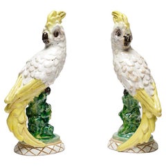 Paire de perroquets en céramique émaillée rare, Luc et Marjolaine Lanel, vers 1950