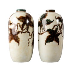 Rare Pair of Glazed Porcelain Vases by C. Tharaud, Limoges, France, circa 1930