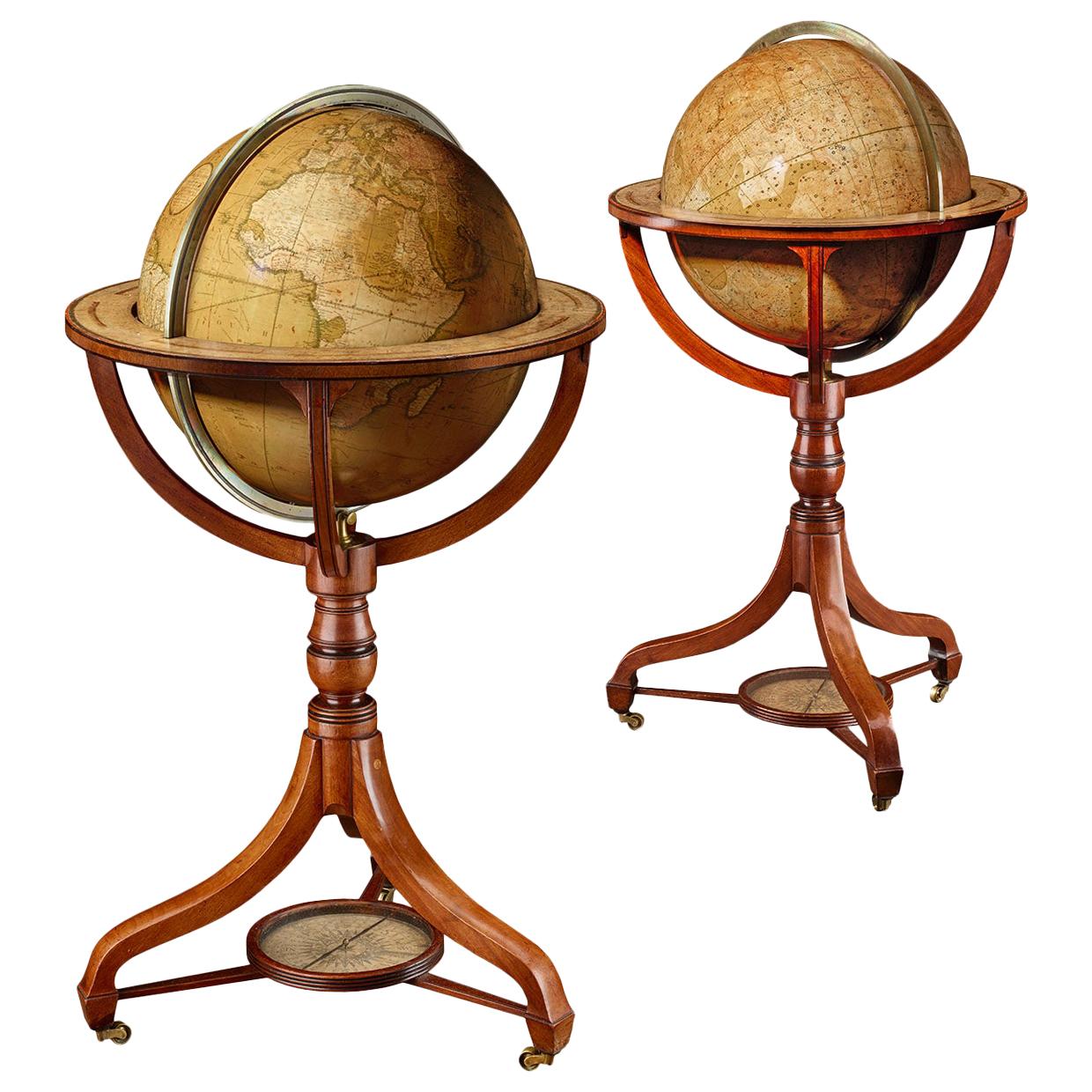 Rare Pair of Globes, London 1816/1828, John and William Cary
