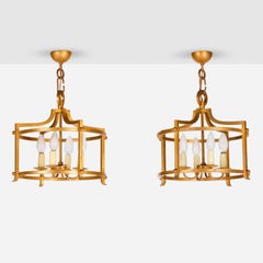 Seltenes Paar blattvergoldeter schmiedeeiserner Kronleuchter von Henri Pouenat