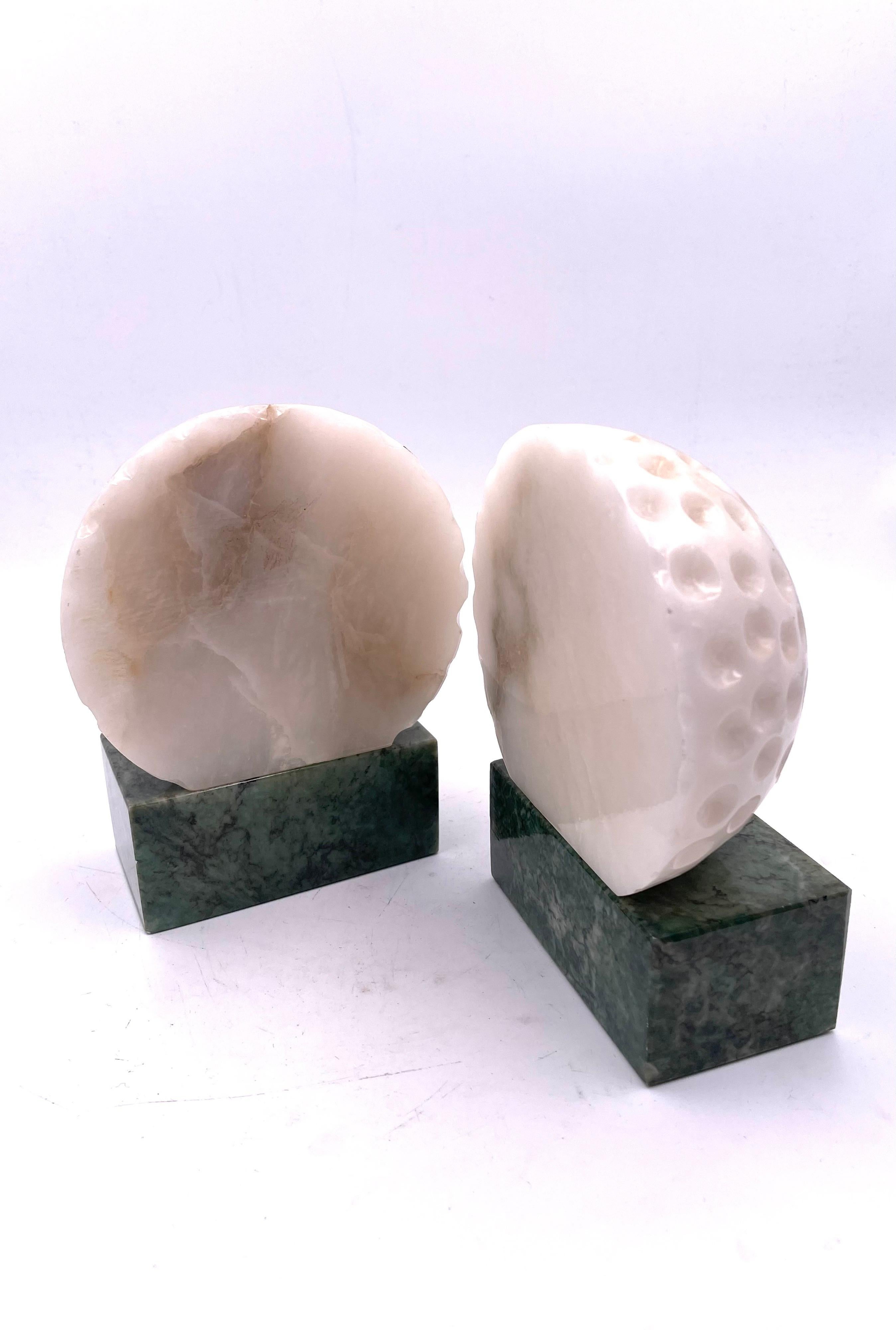 20th Century Rare Pair of Golf Ball Bookends Made in Italy in Alabaster