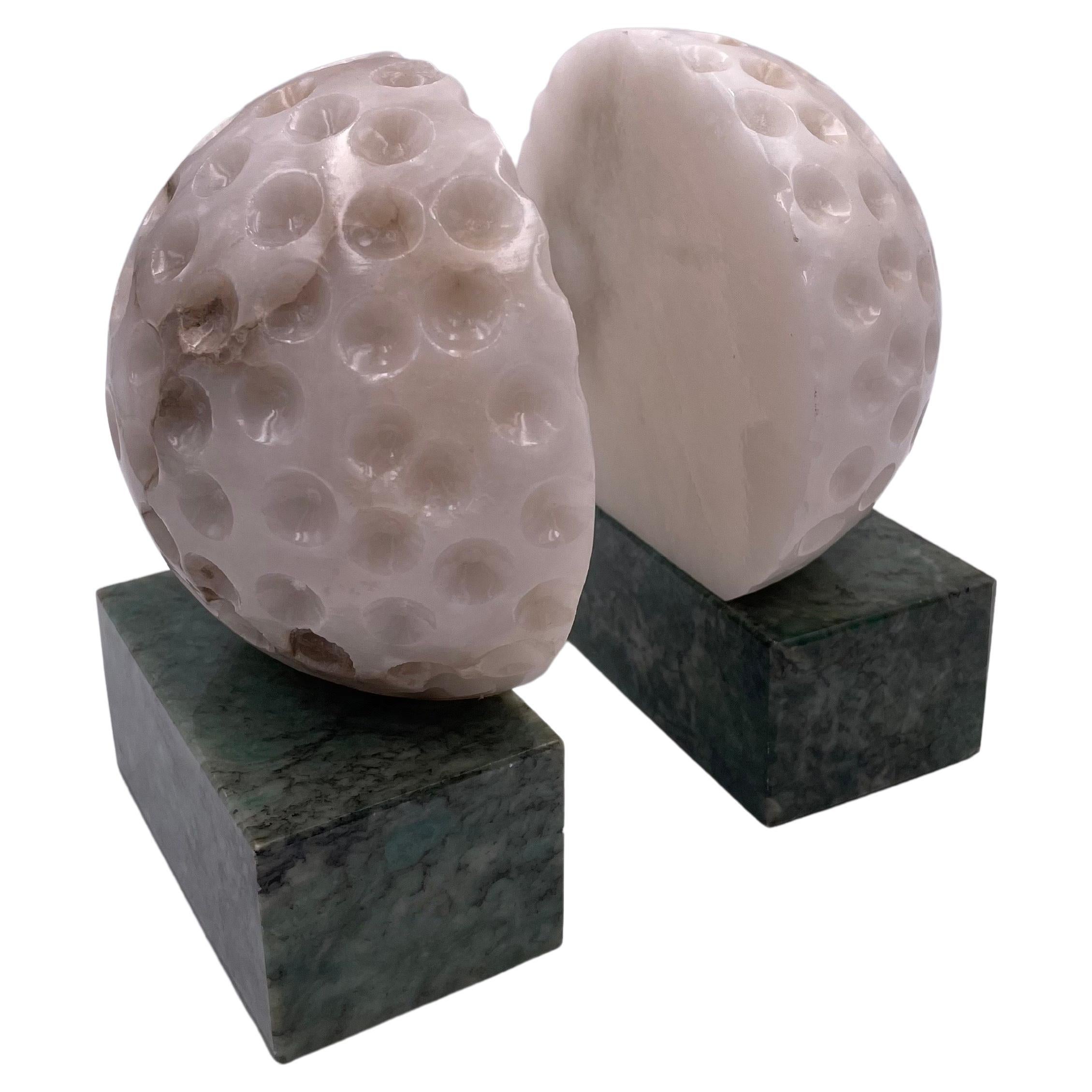 Rare Pair of Golf Ball Bookends Made in Italy in Alabaster