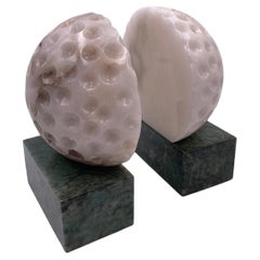 Rare Pair of Golf Ball Bookends Made in Italy in Alabaster