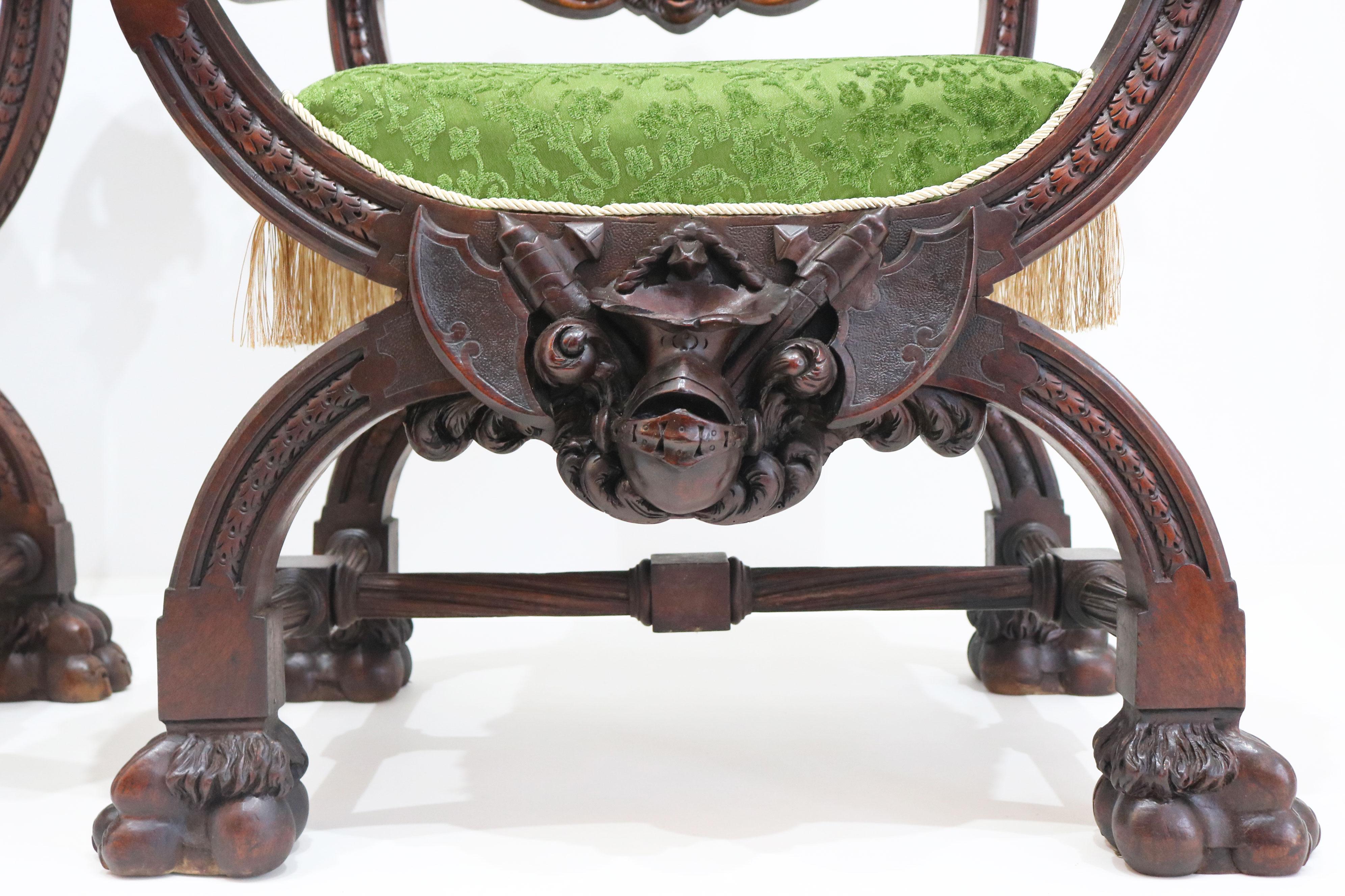 Rare pair of Gothic Revival arm chairs by Victor Aimone 19th Century Monks Lions en vente 5