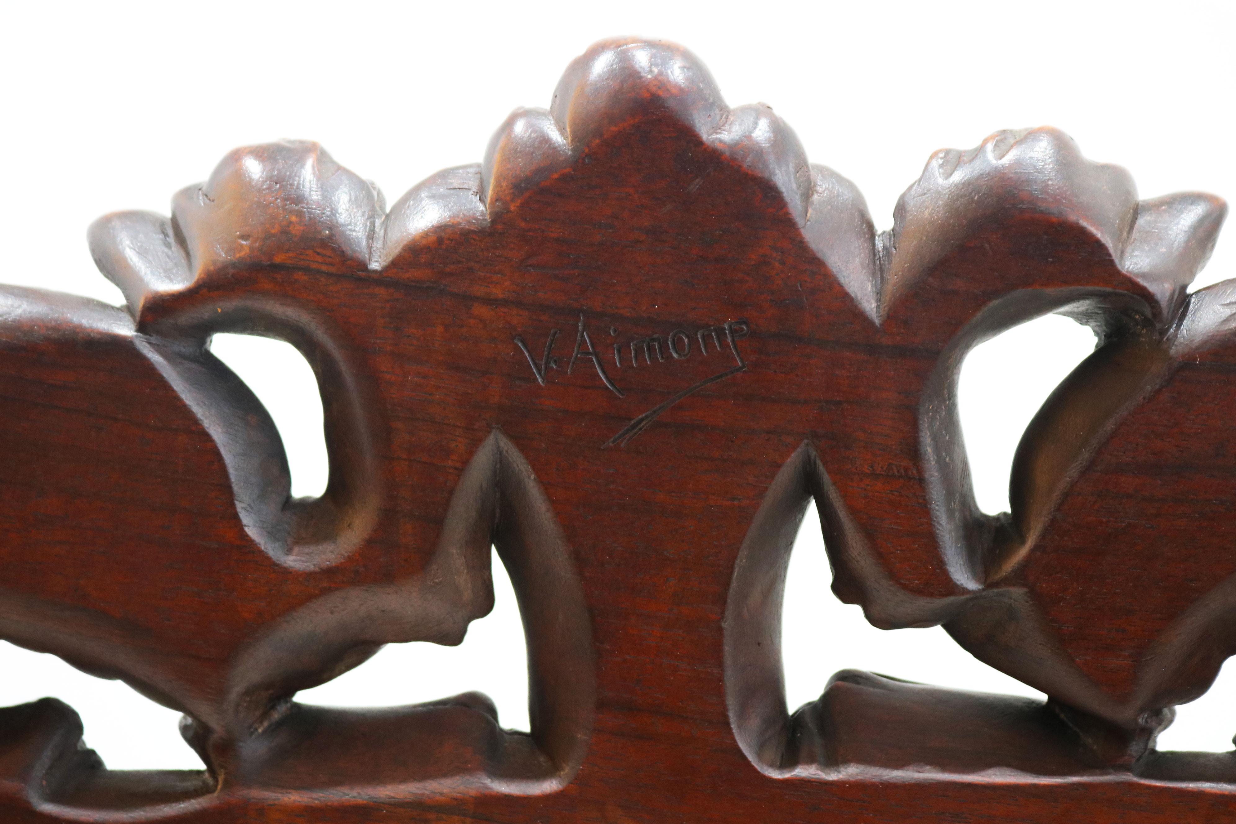 Rare pair of Gothic Revival arm chairs by Victor Aimone 19th Century Monks Lions en vente 9