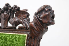 Rare pair of Gothic Revival armchairs by Victor Aimone 19th Century Monks Lions