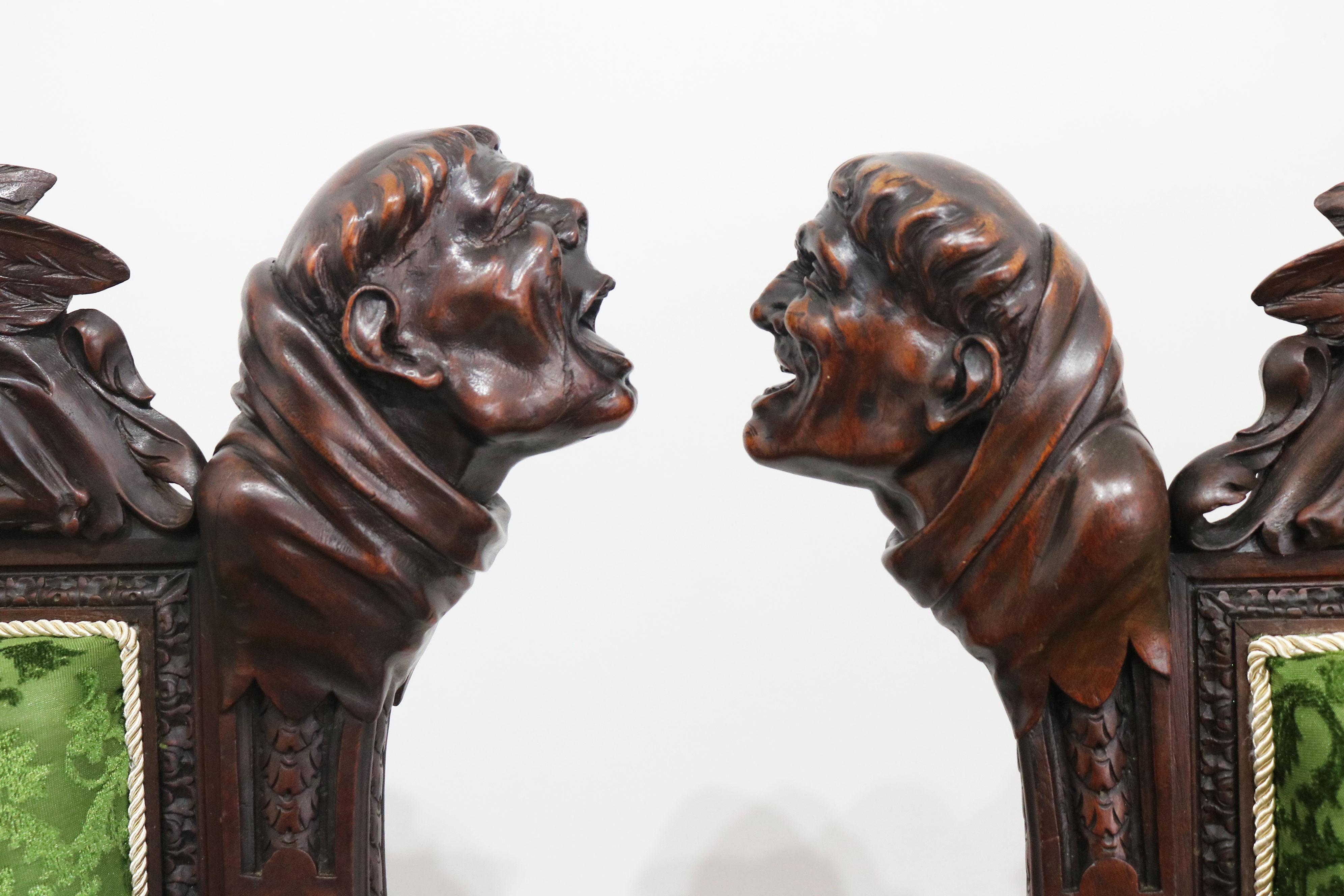 Rare pair of Gothic Revival arm chairs by Victor Aimone 19th Century Monks Lions en vente 1