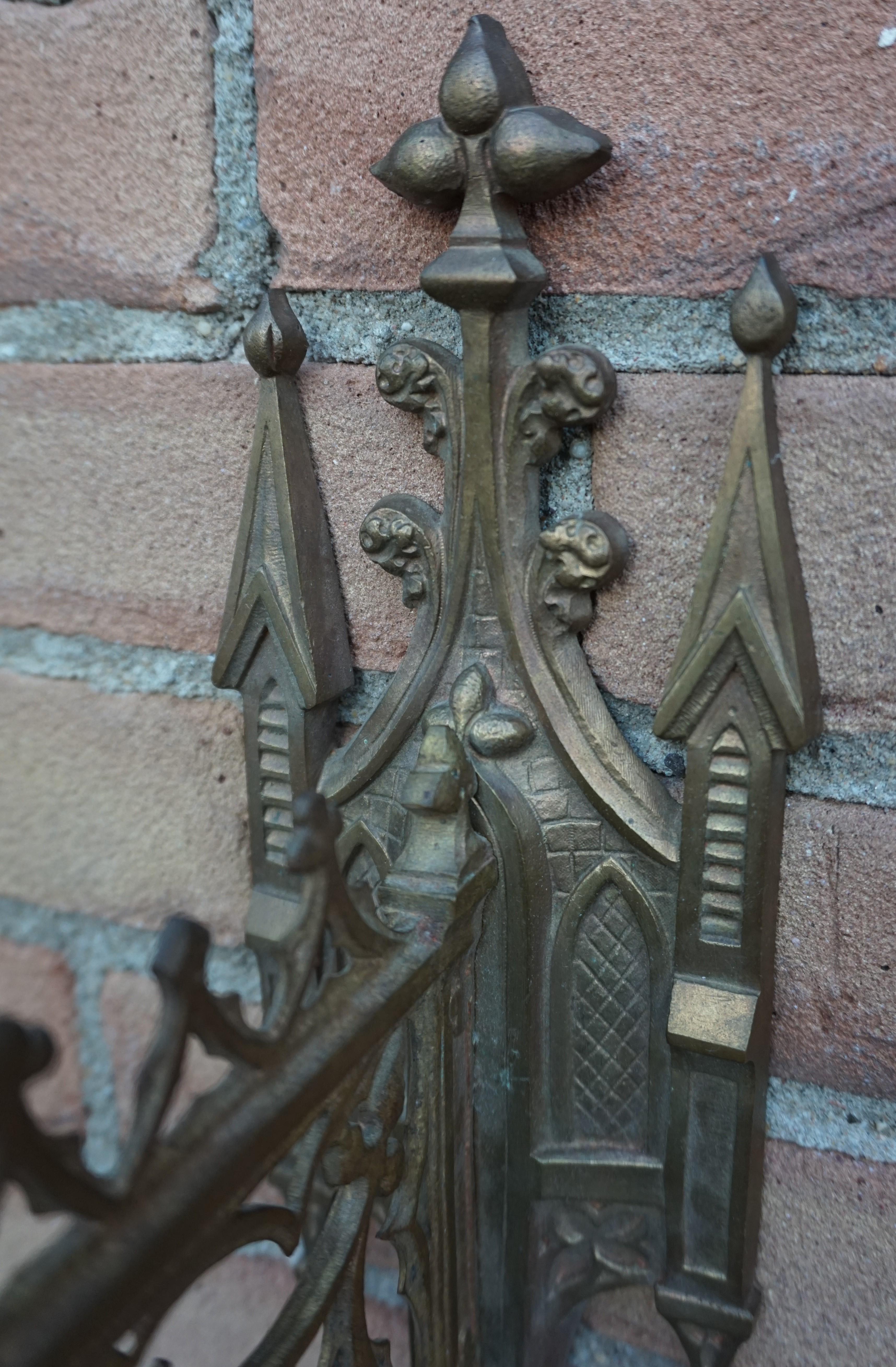 Rare Pair of Gothic Revival Bronze Wall Candle Sconces From a Church / Monastery 2