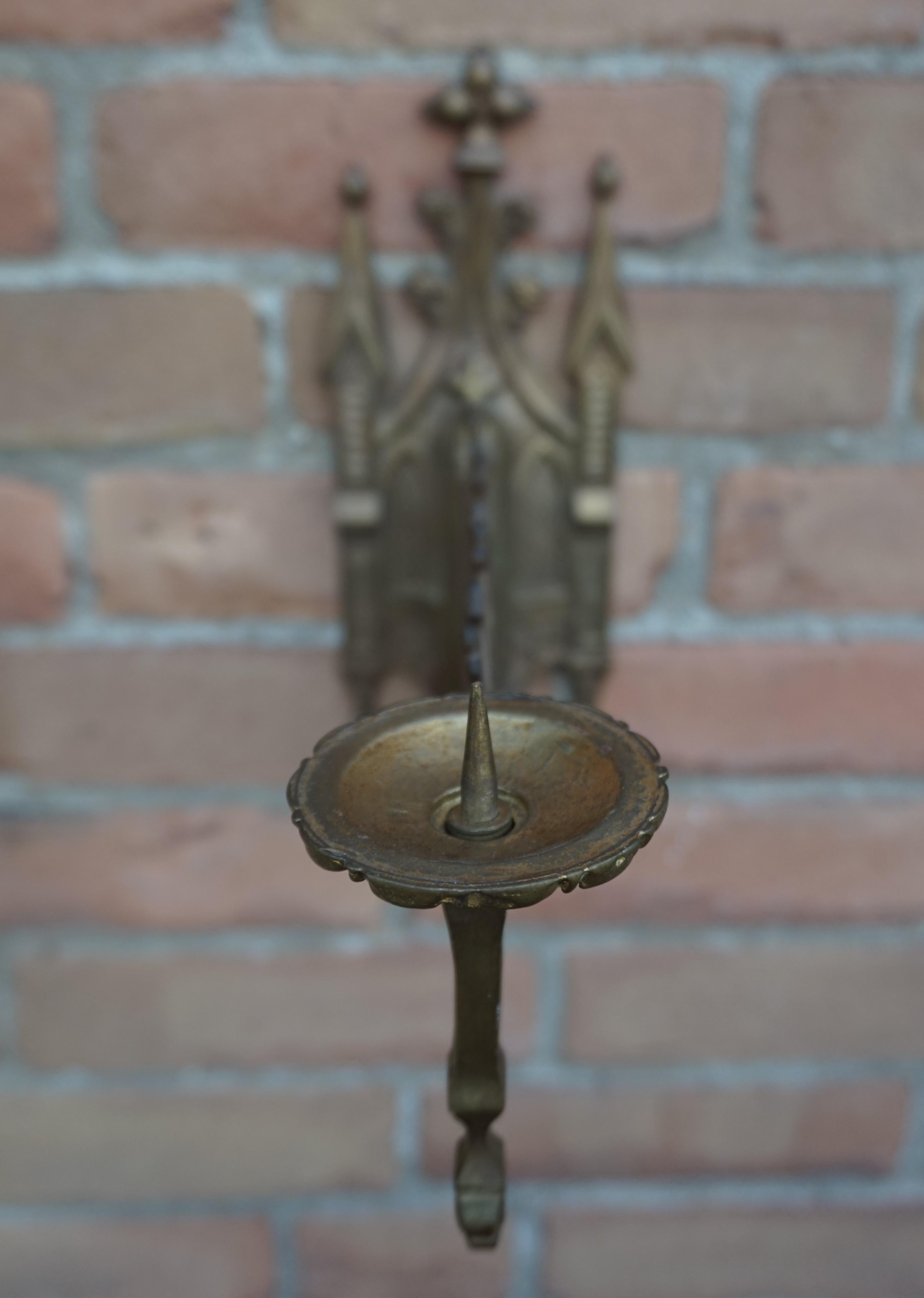 Rare Pair of Gothic Revival Bronze Wall Candle Sconces From a Church / Monastery 6