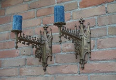 Rare Pair of Gothic Revival Bronze Wall Candle Sconces From a Church / Monastery