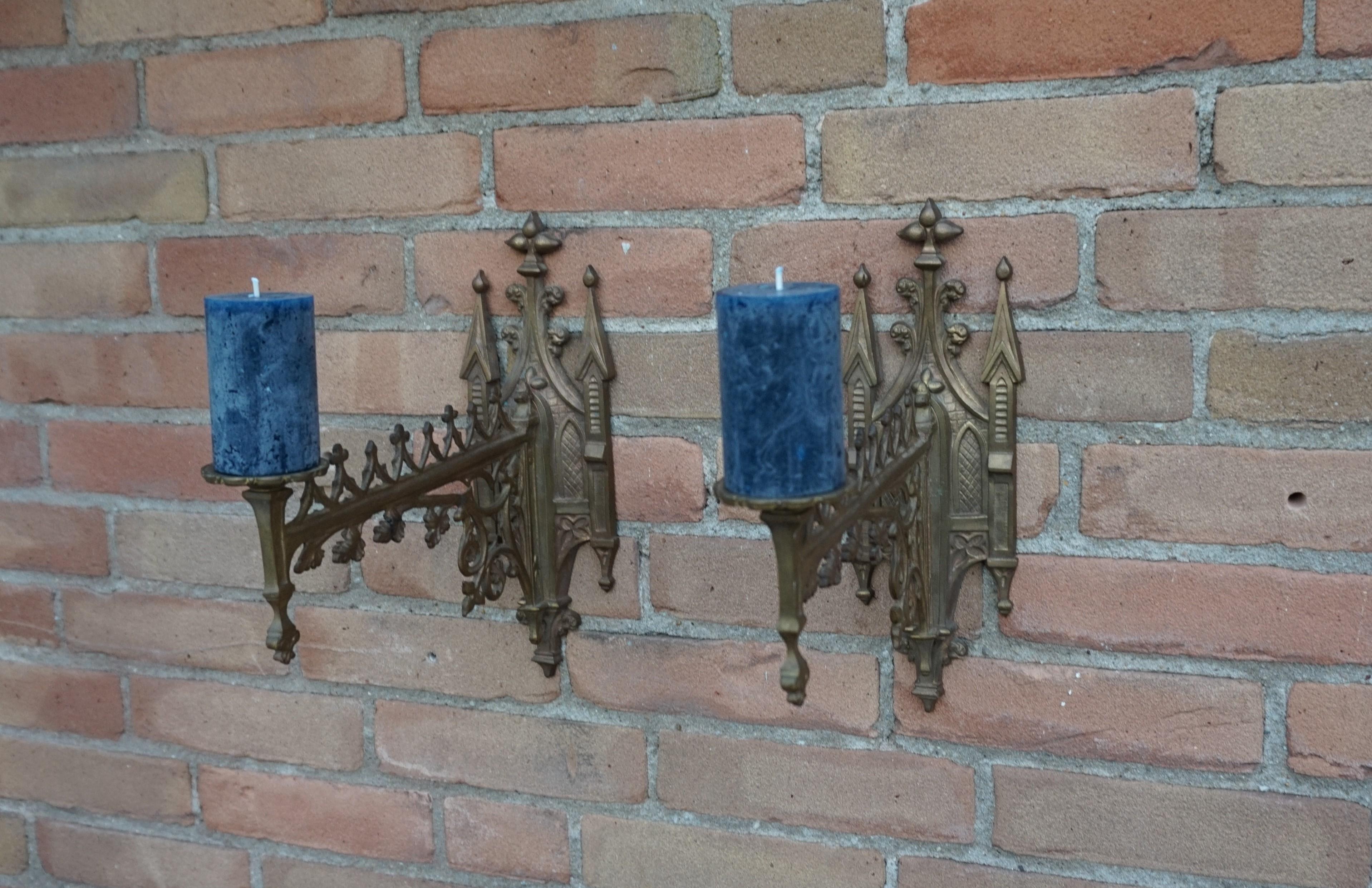 Rare Pair of Gothic Revival Bronze Wall Candle Sconces From a Church / Monastery 1