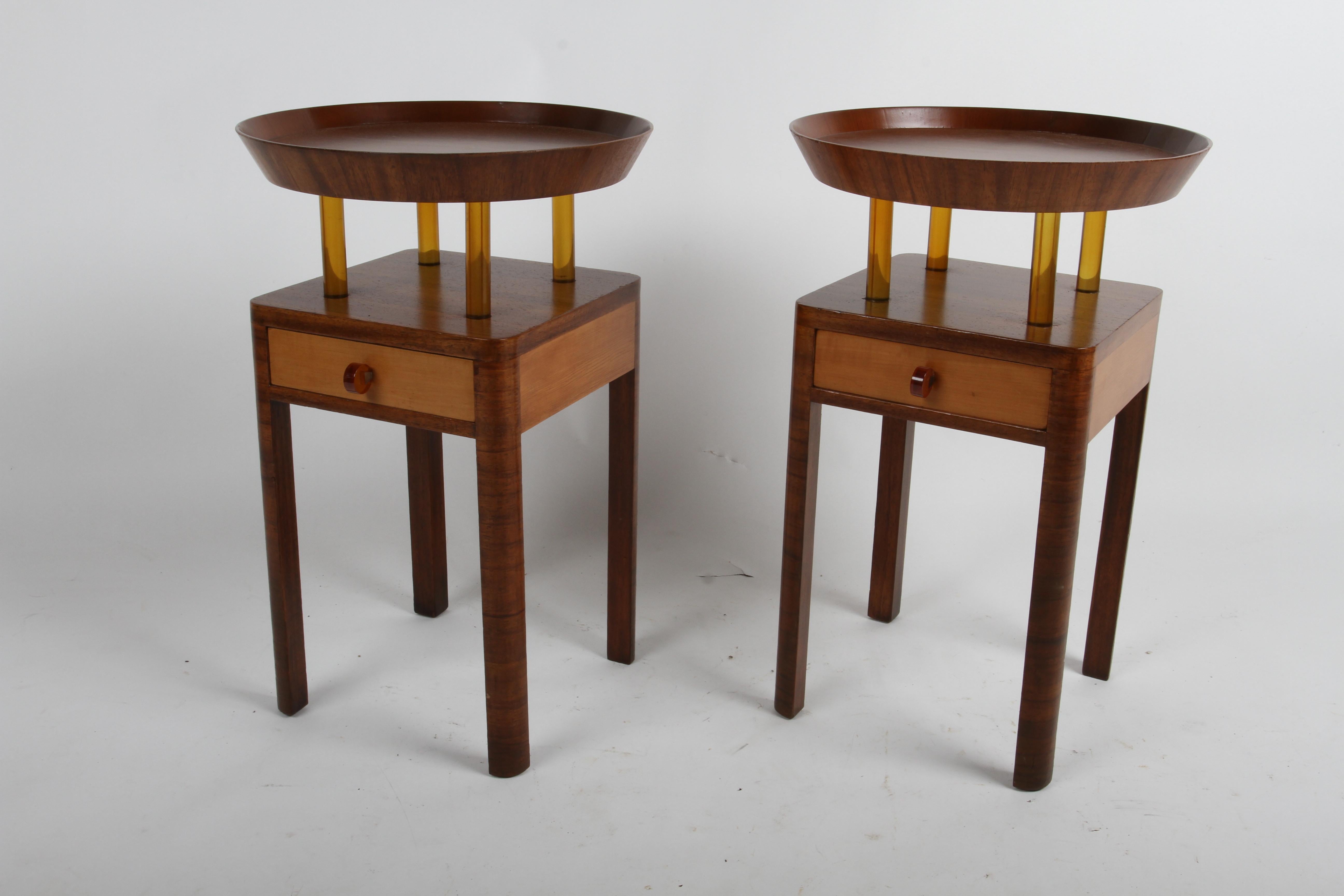 Rare Pair of 1940s Grosfeld House Round Tray Top End Table with Bakelite Details For Sale 5