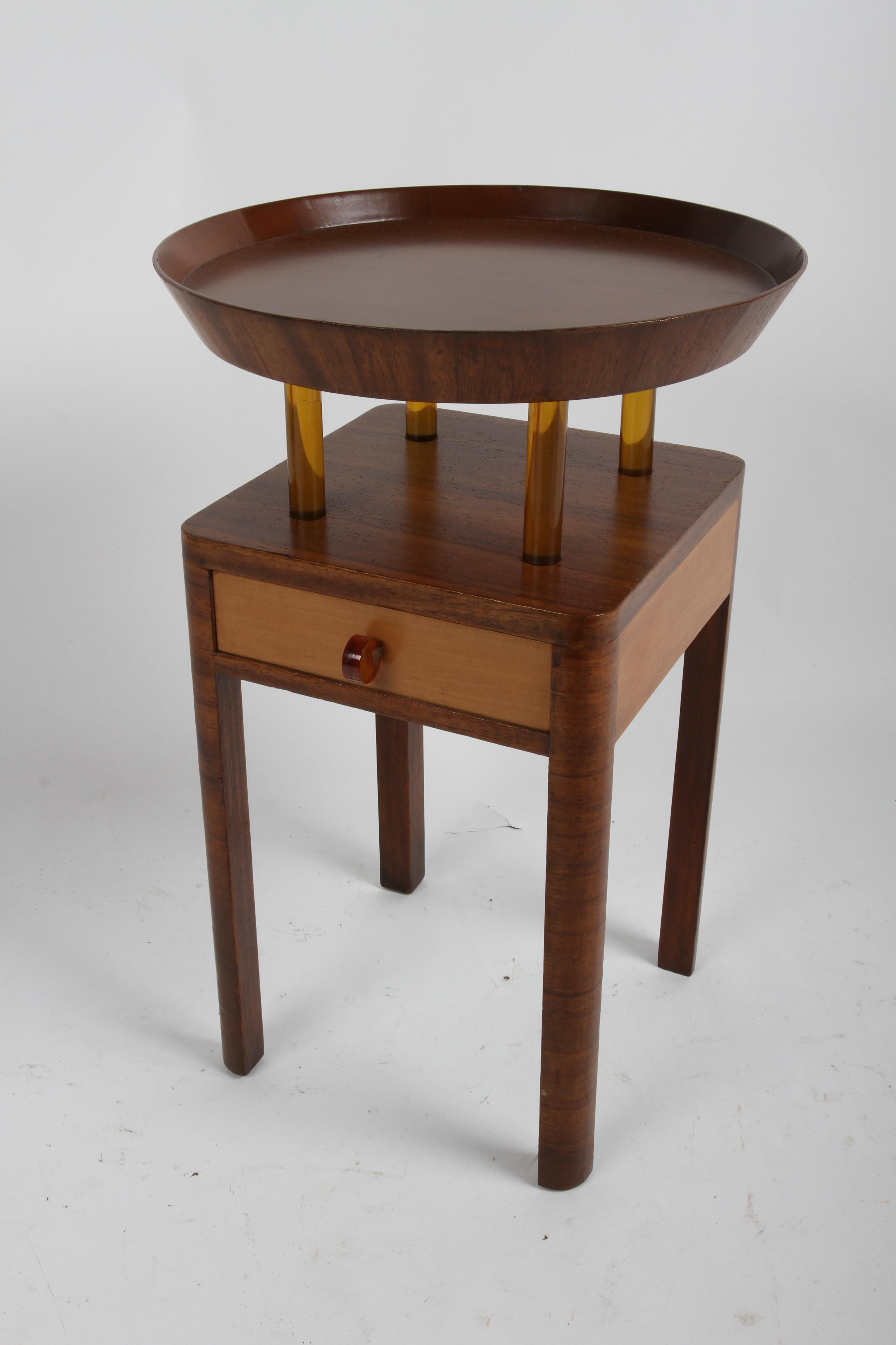 Rare Pair of 1940s Grosfeld House Round Tray Top End Table with Bakelite Details For Sale 7