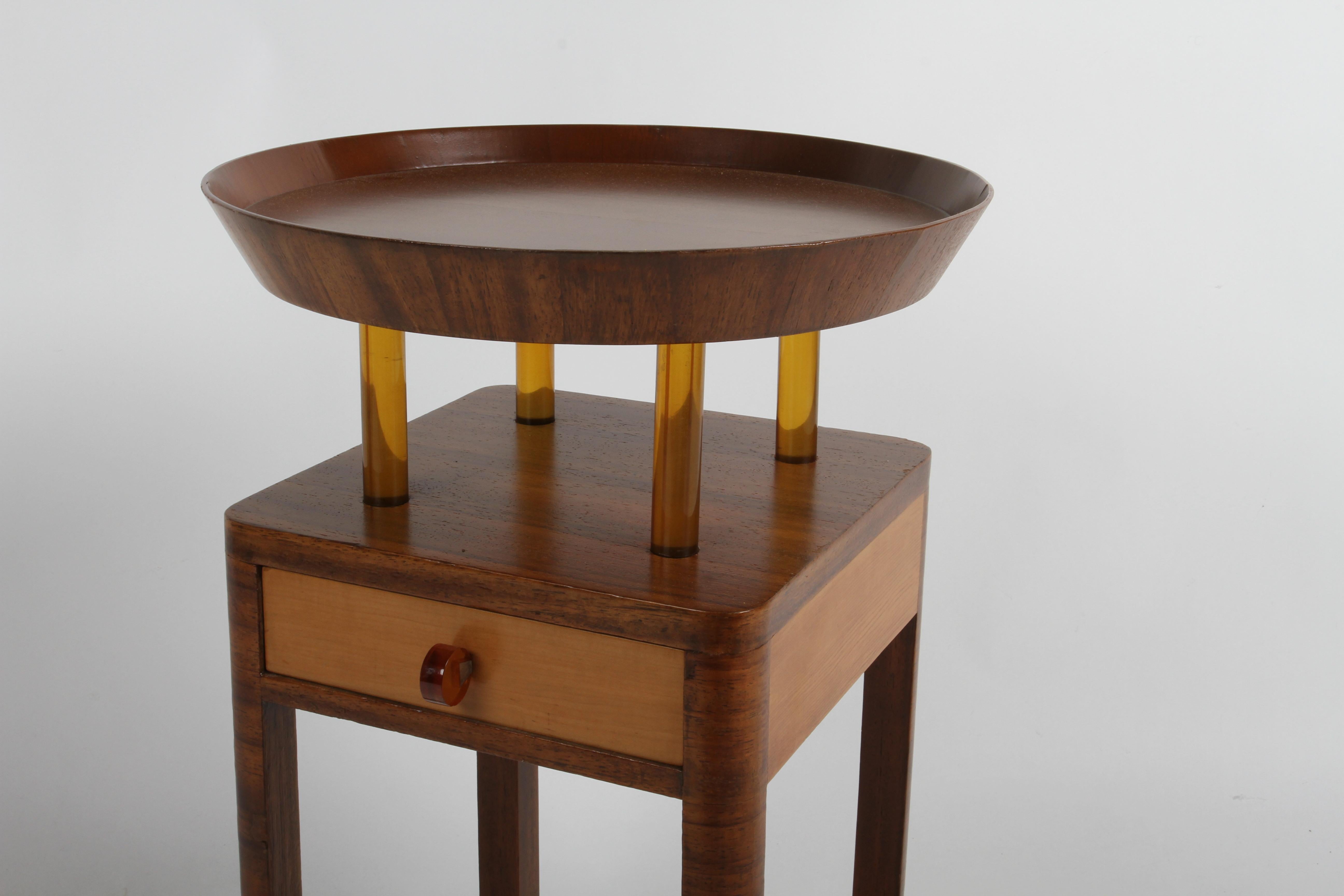 Rare Pair of 1940s Grosfeld House Round Tray Top End Table with Bakelite Details For Sale 8
