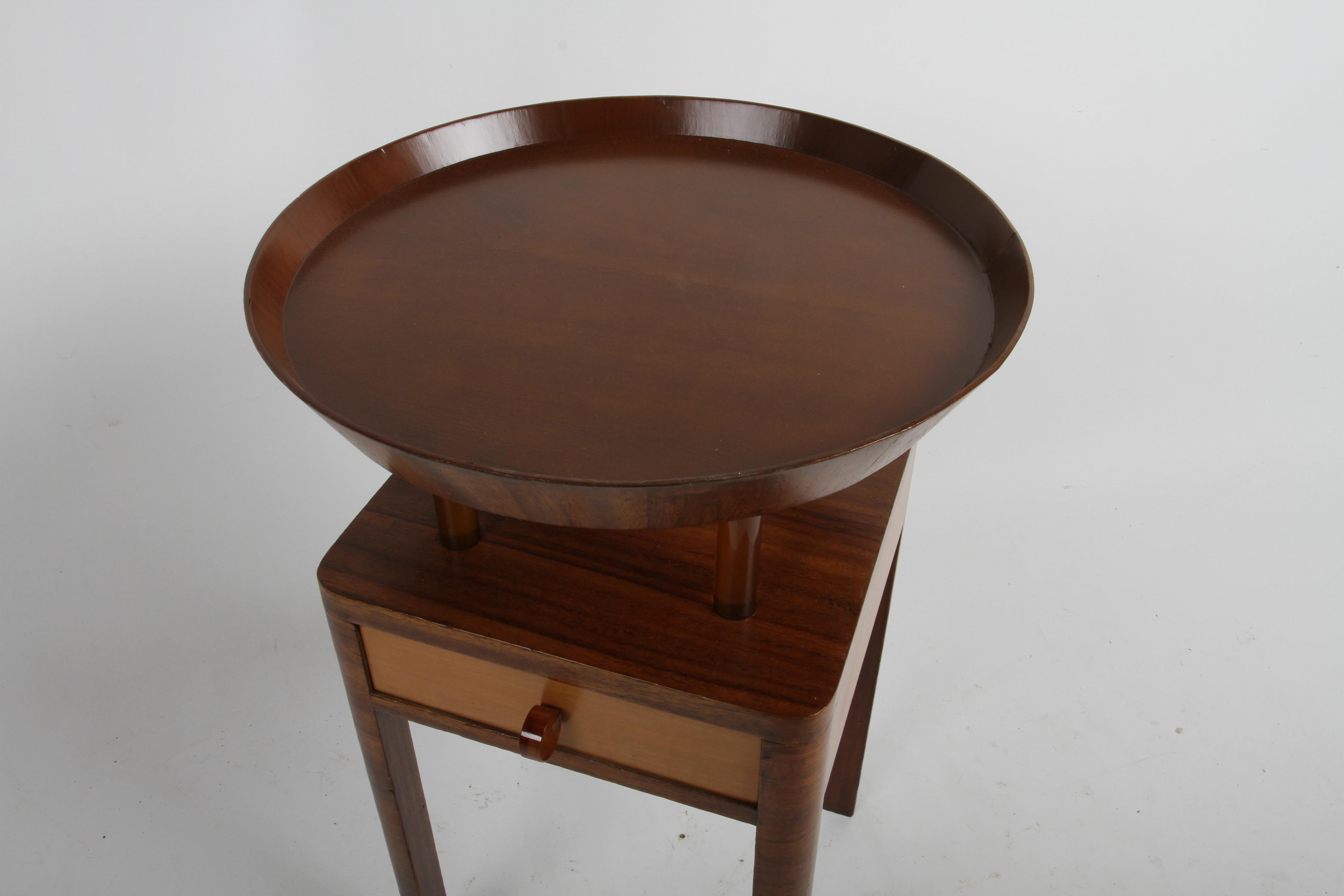 Rare Pair of 1940s Grosfeld House Round Tray Top End Table with Bakelite Details For Sale 10