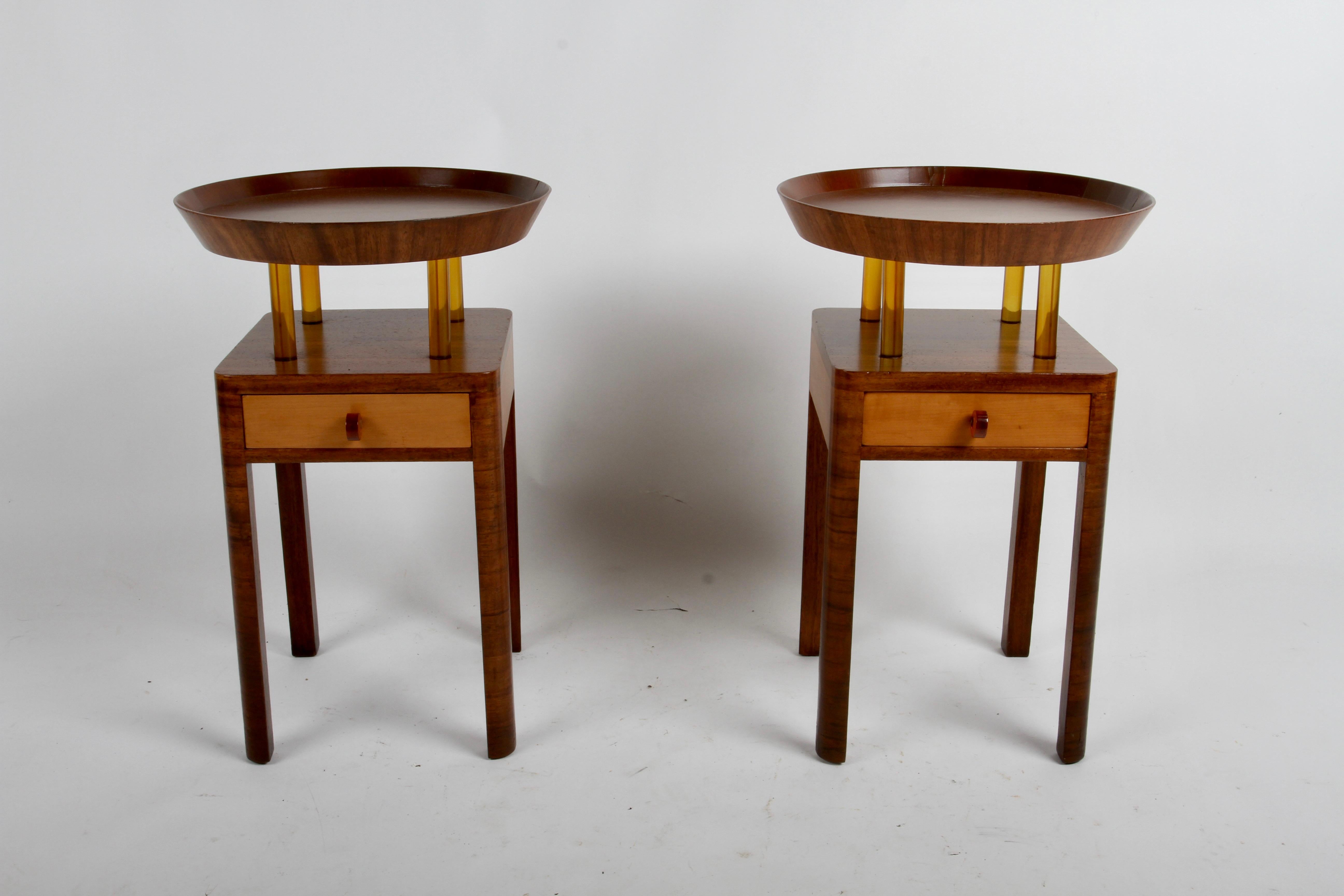 Rare Pair of 1940s Grosfeld House Round Tray Top End Table with Bakelite Details In Good Condition For Sale In St. Louis, MO
