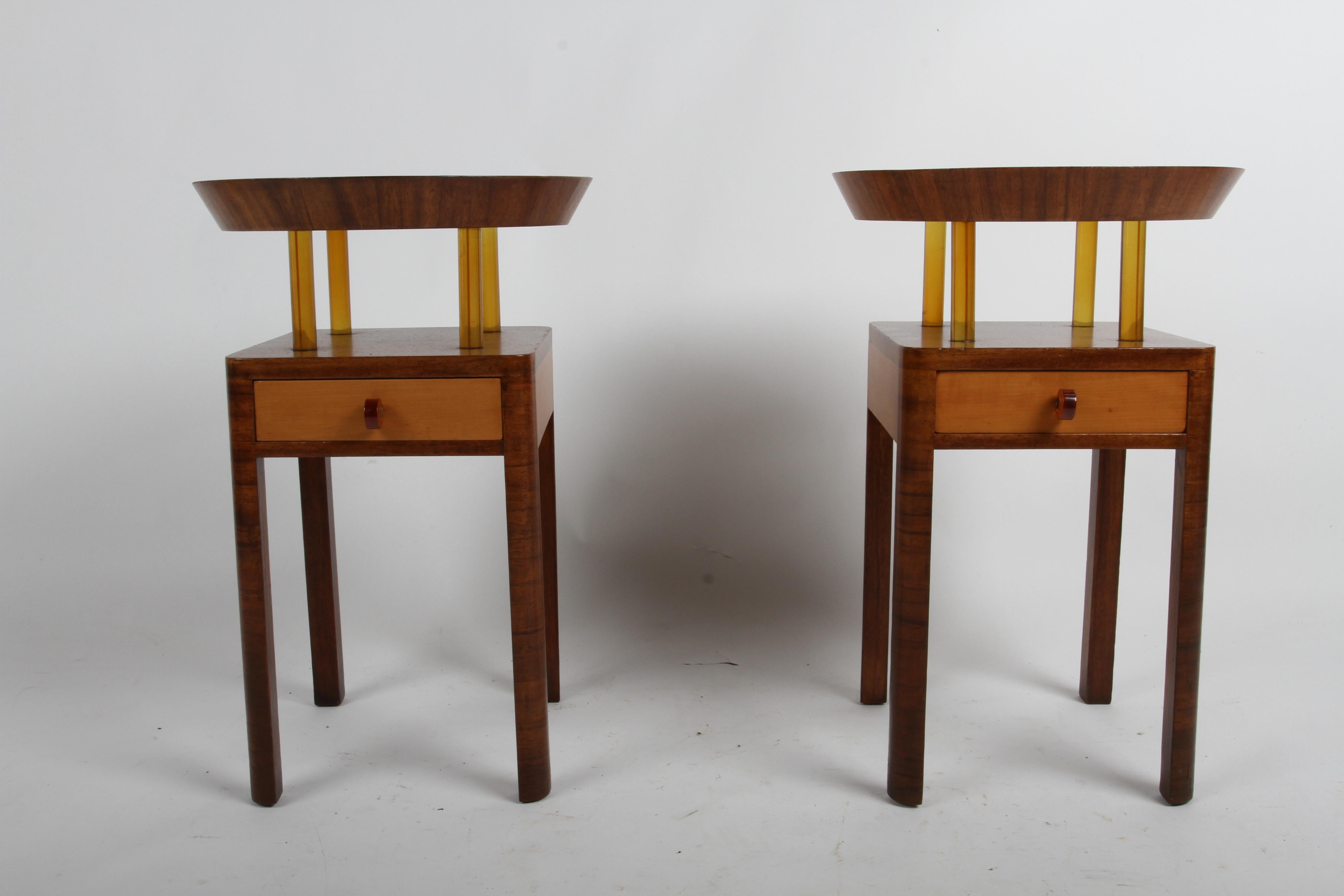 Mid-20th Century Rare Pair of 1940s Grosfeld House Round Tray Top End Table with Bakelite Details For Sale