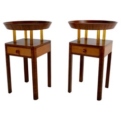 Rare Pair of 1940s Grosfeld House Round Tray Top End Table with Bakelite Details
