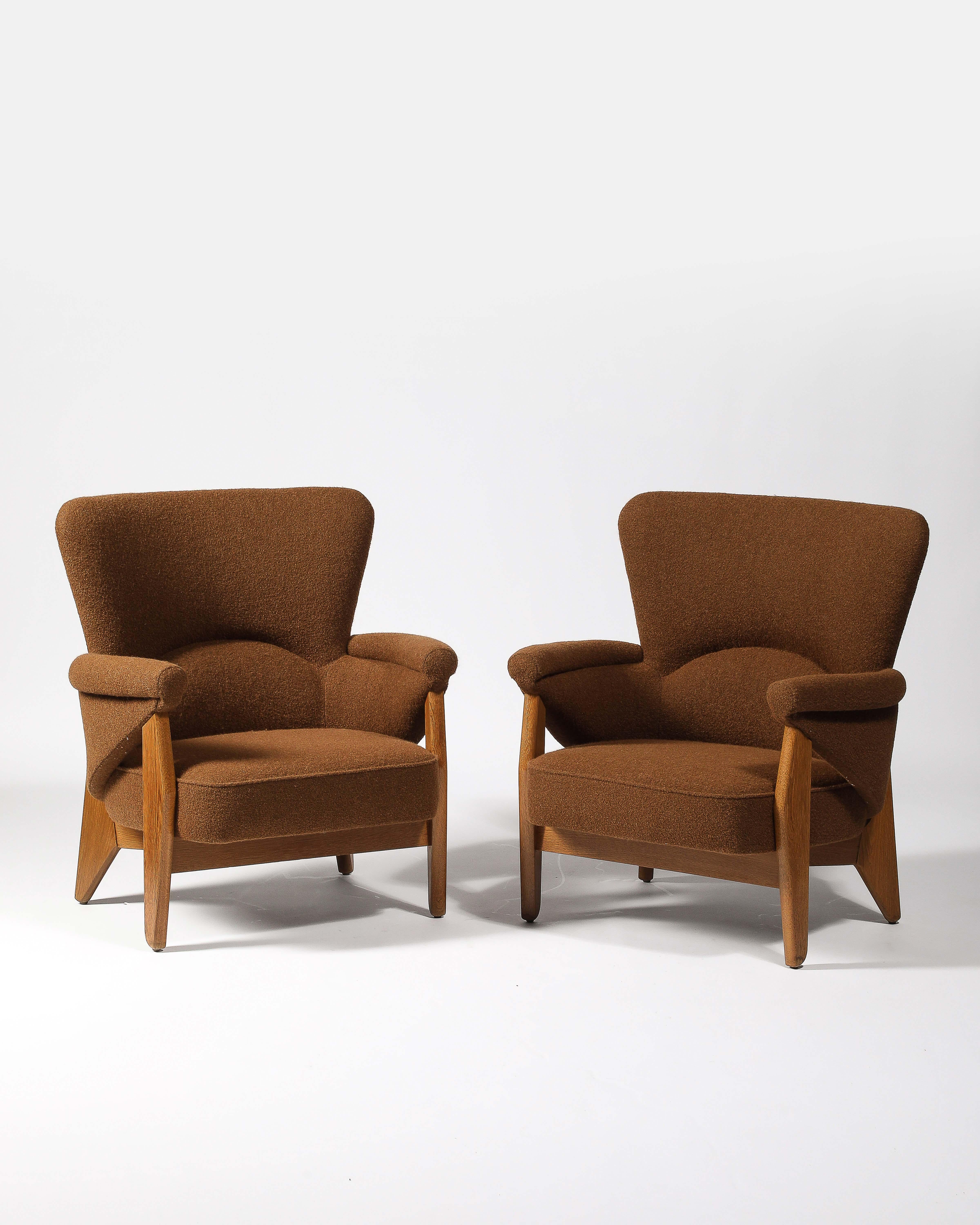 Metà XX secolo Rara coppia di poltrone Guillerme et Chambron, Francia, 1950 ca. in vendita