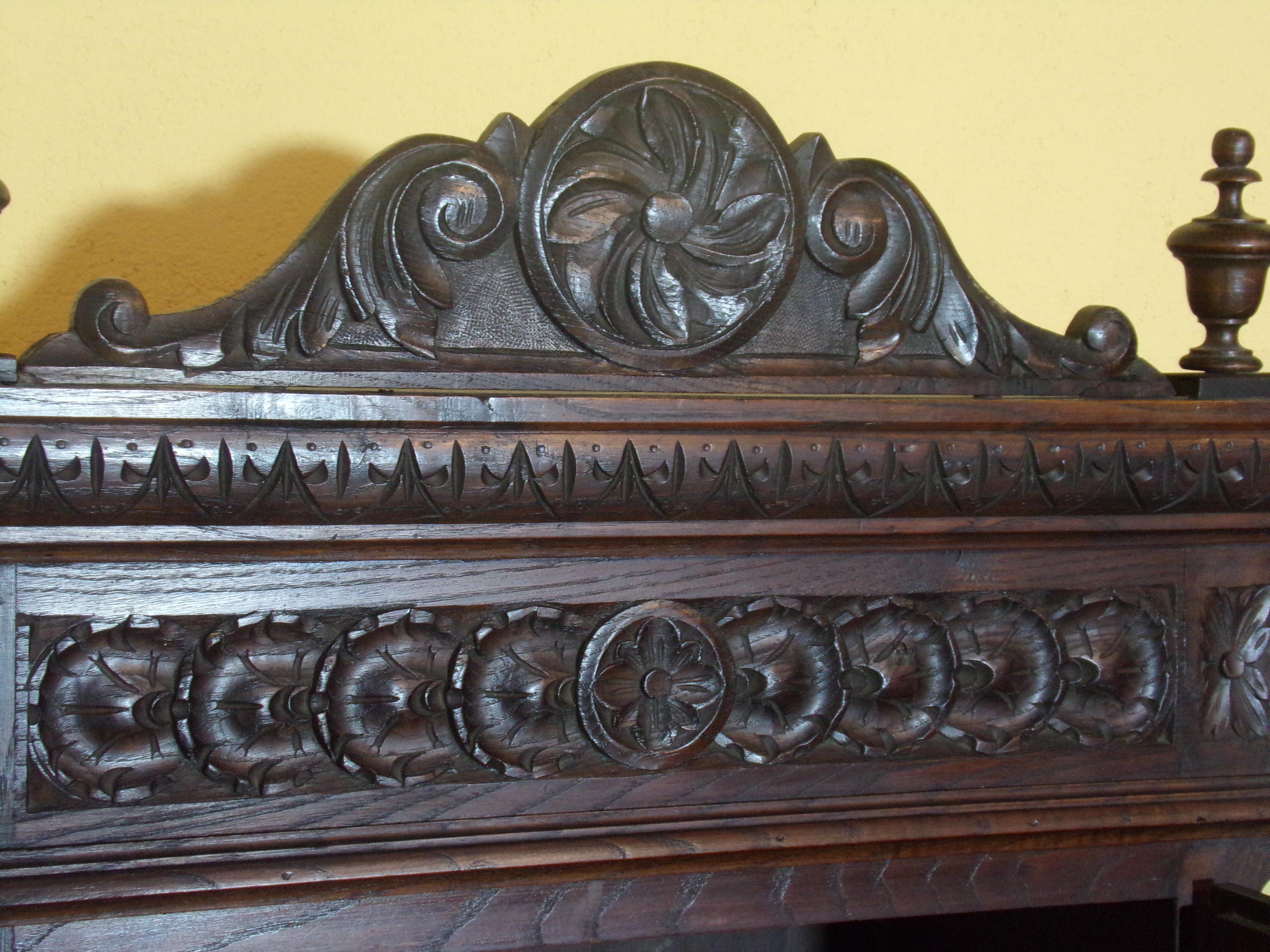 Early 20th Century Rare Pair of Hand Carved Oak Armoires, C1900 For Sale