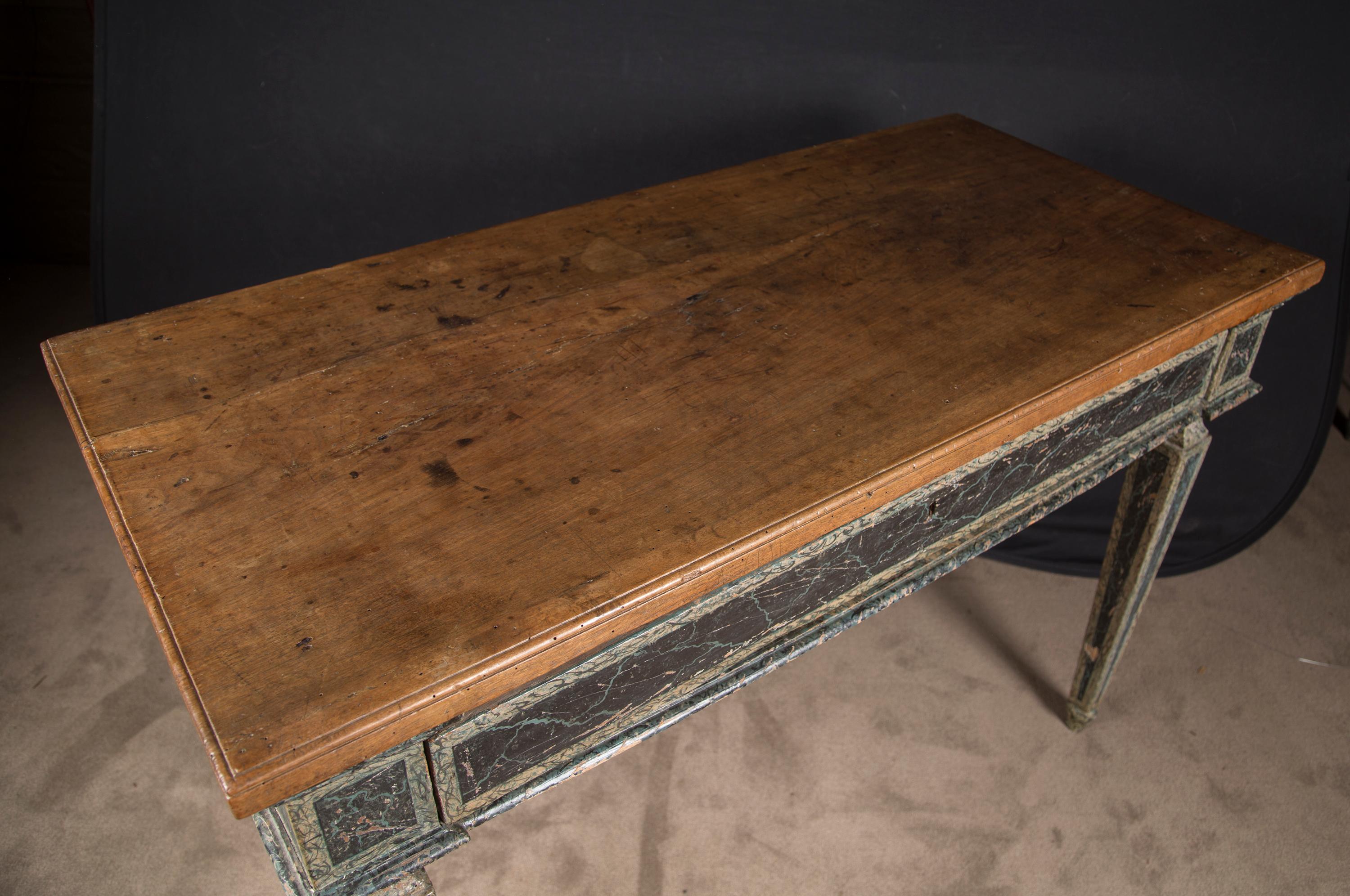 Rare Pair of Hand Painted 18th Century Louis XVI Consoles with Walnut Top In Good Condition For Sale In New Orleans, LA