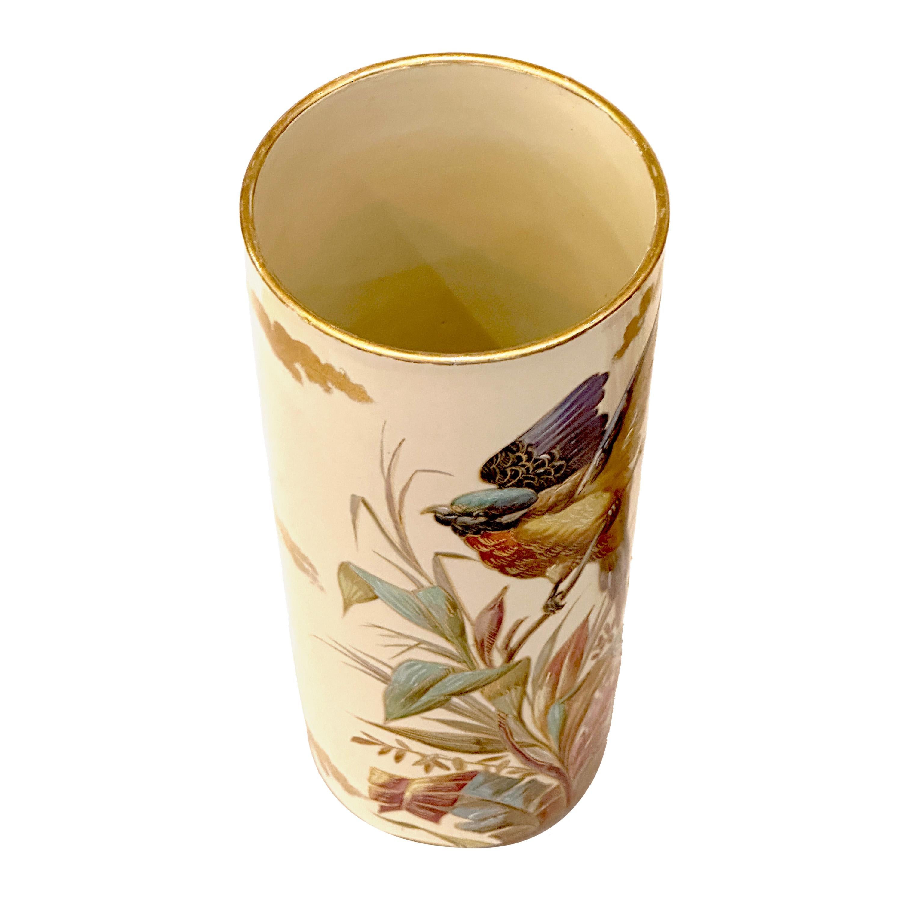19th Century Pair hand-painted exotics birds vase Creil & Montereau circa 1876-1884 For Sale
