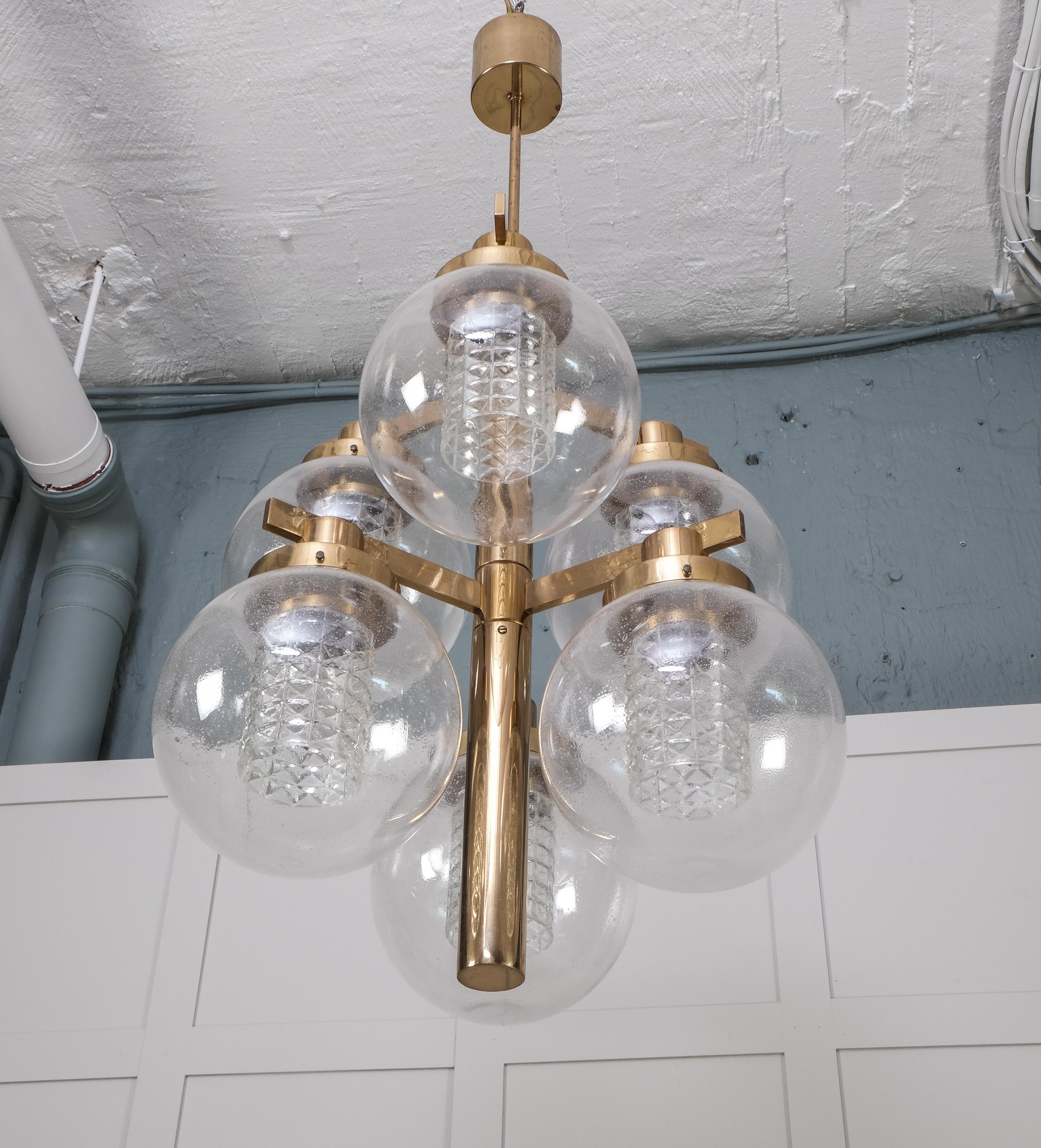 Swedish Rare Pair of Hans-Agne Jakobsson Brass Chandeliers, 1960s For Sale