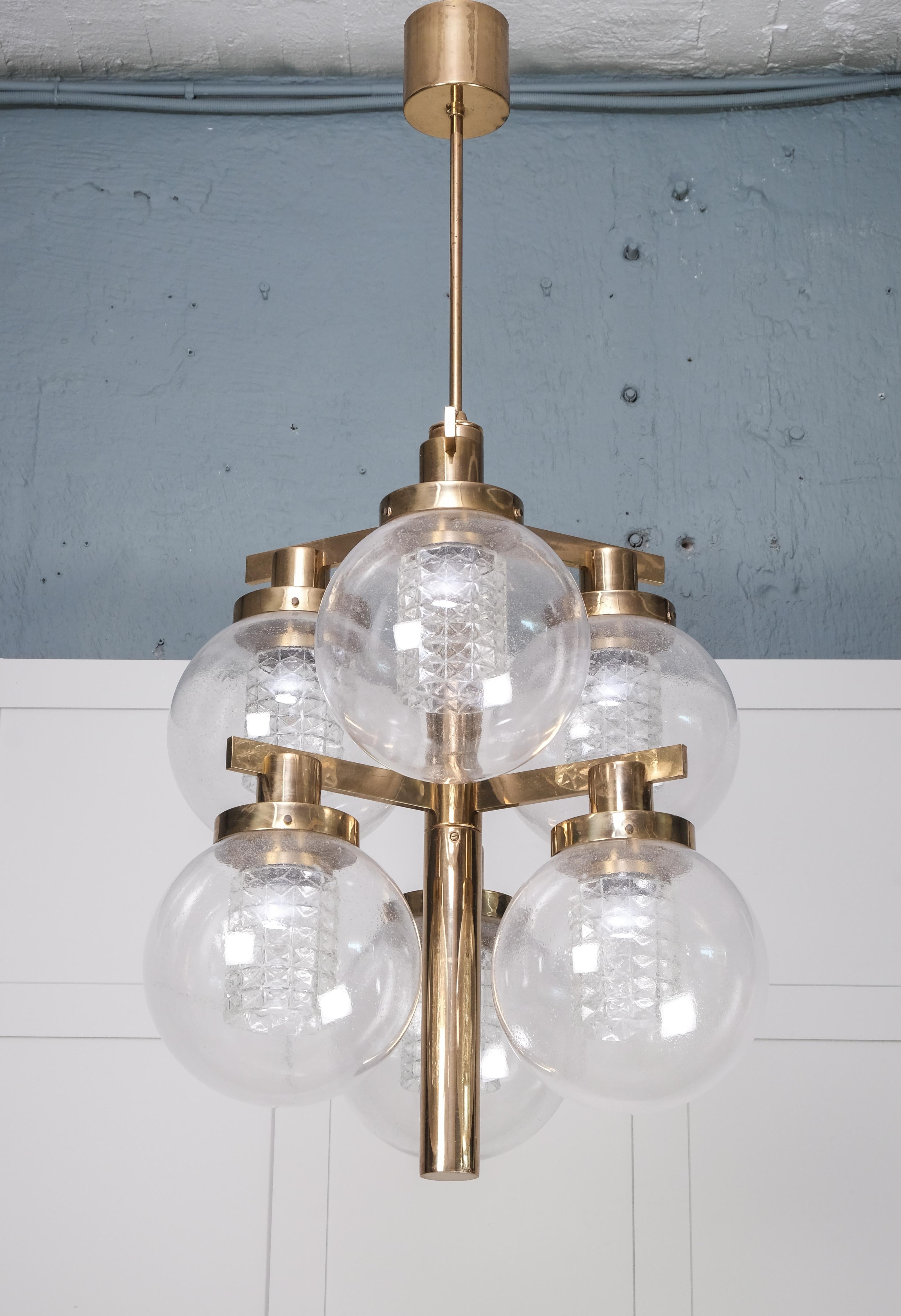 Mid-20th Century Rare Pair of Hans-Agne Jakobsson Brass Chandeliers, 1960s For Sale