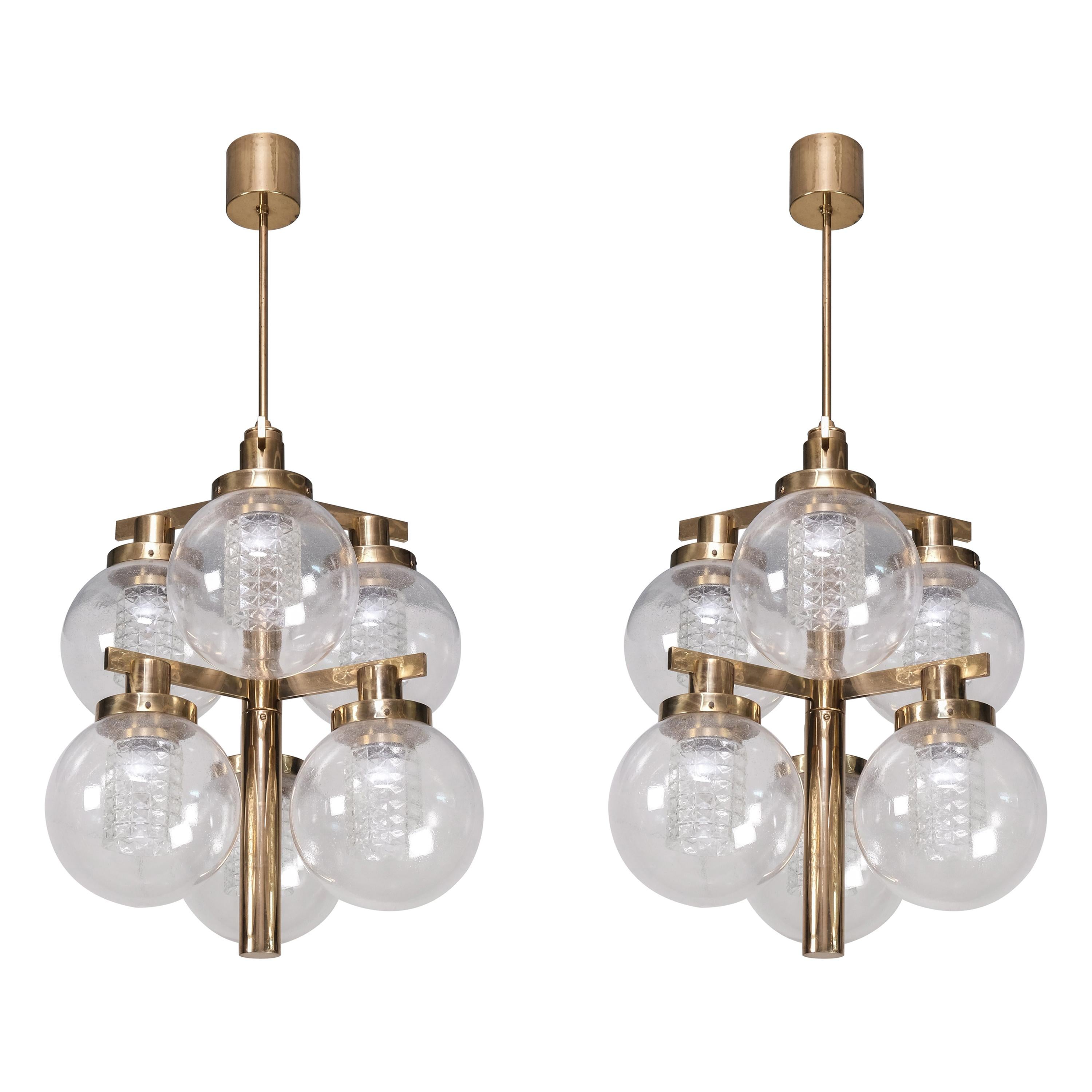Rare Pair of Hans-Agne Jakobsson Brass Chandeliers, 1960s