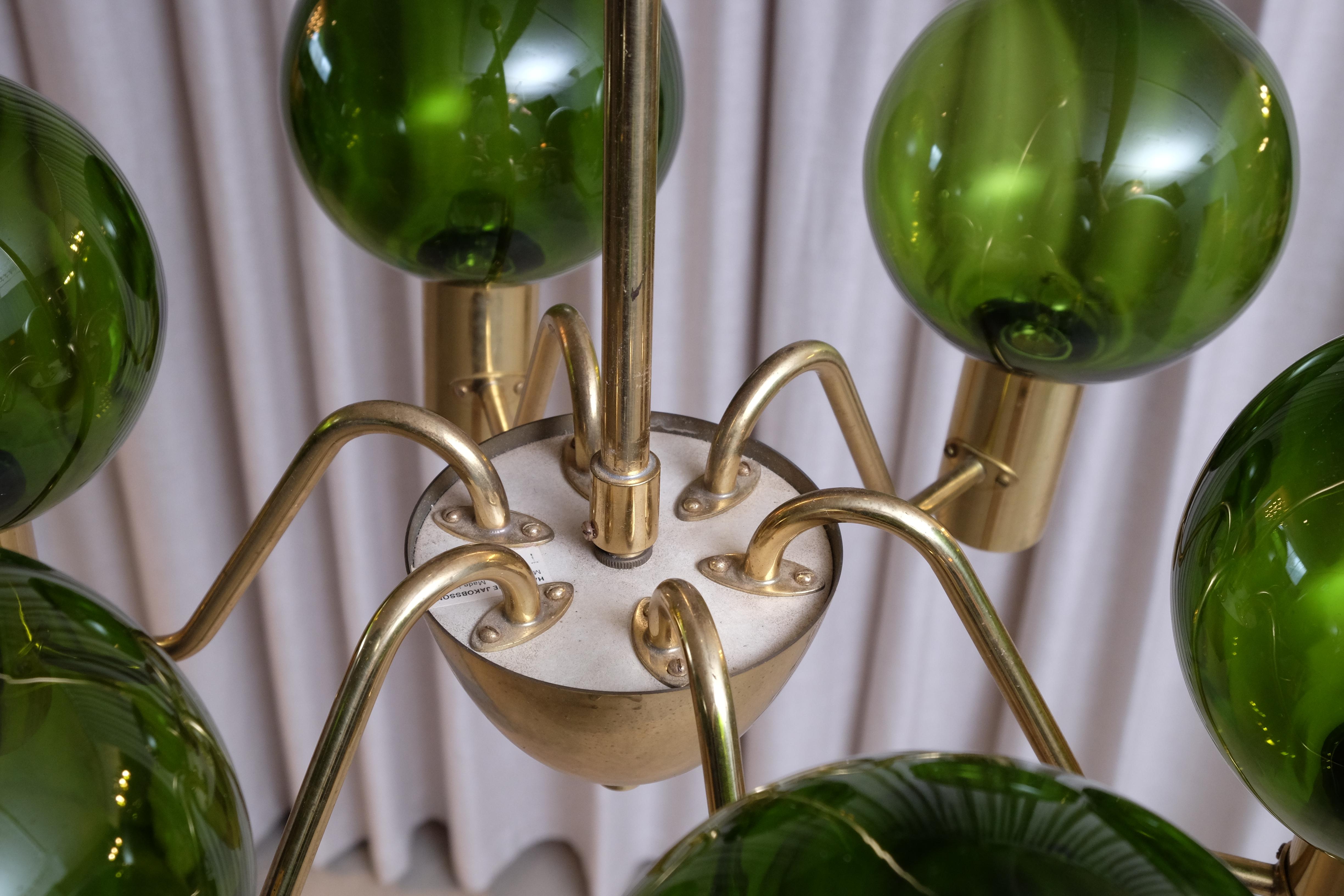 Brass Rare Pair of Hans-Agne Jakobsson Chandeliers T372/6 Patricia, 1960s