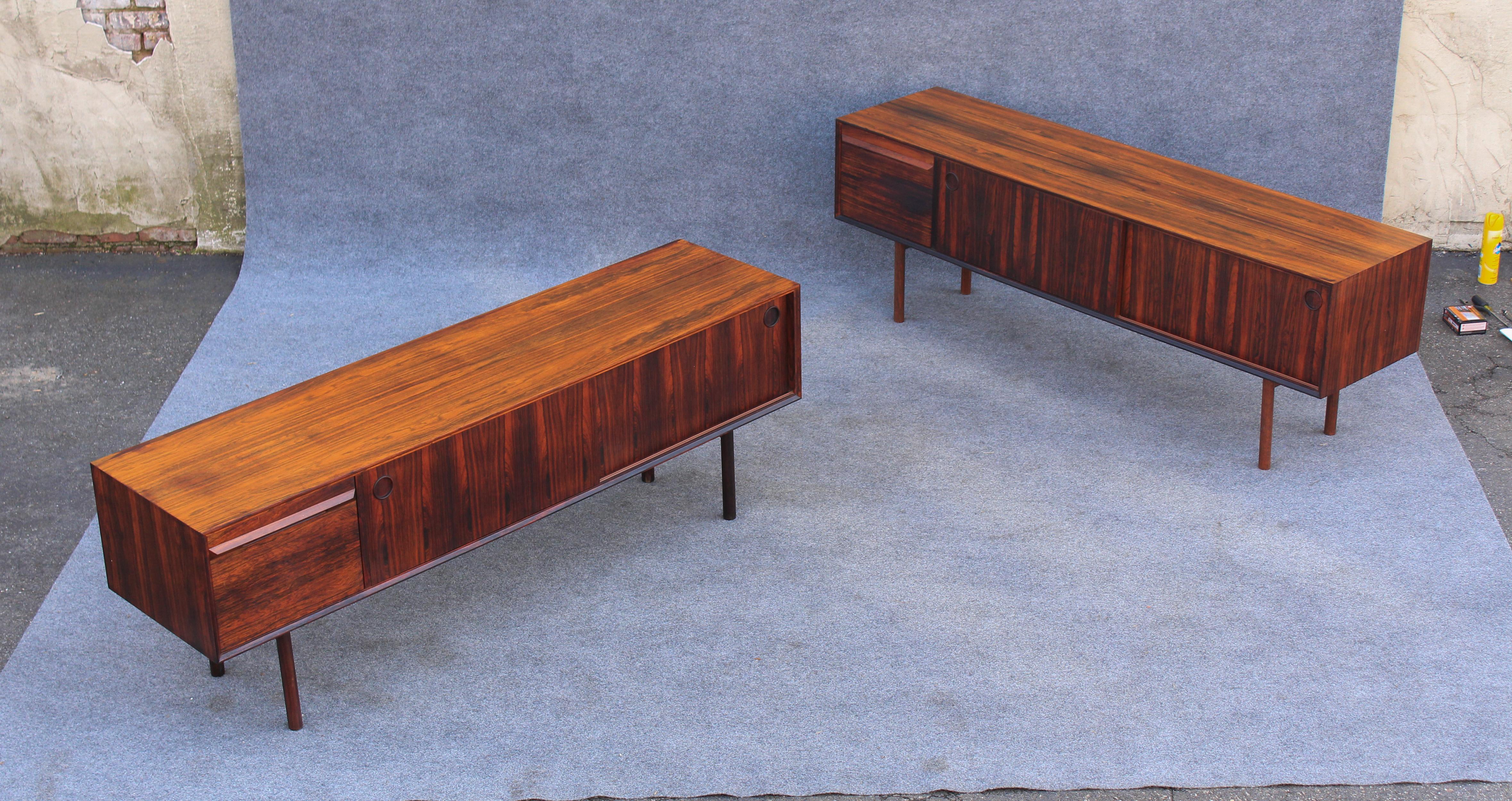 Maple Rare Pair Haug Snekkeri Bruksbo Cabinets Credenzas in Full Bookmatched Rosewood For Sale