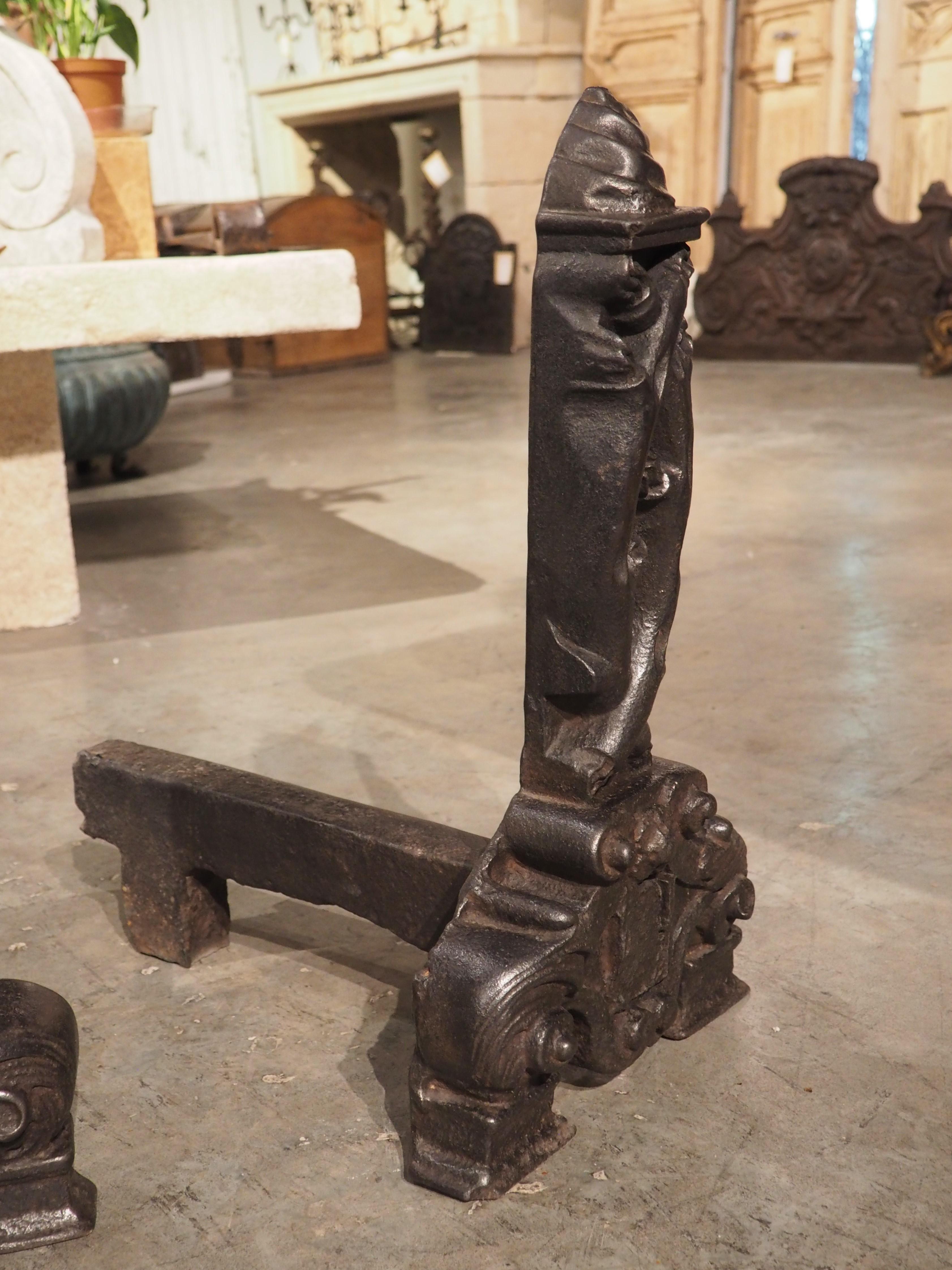 Rare Pair of Heavy French Antique Iron Chenets, The Tree of Life, Circa 1520 For Sale 4
