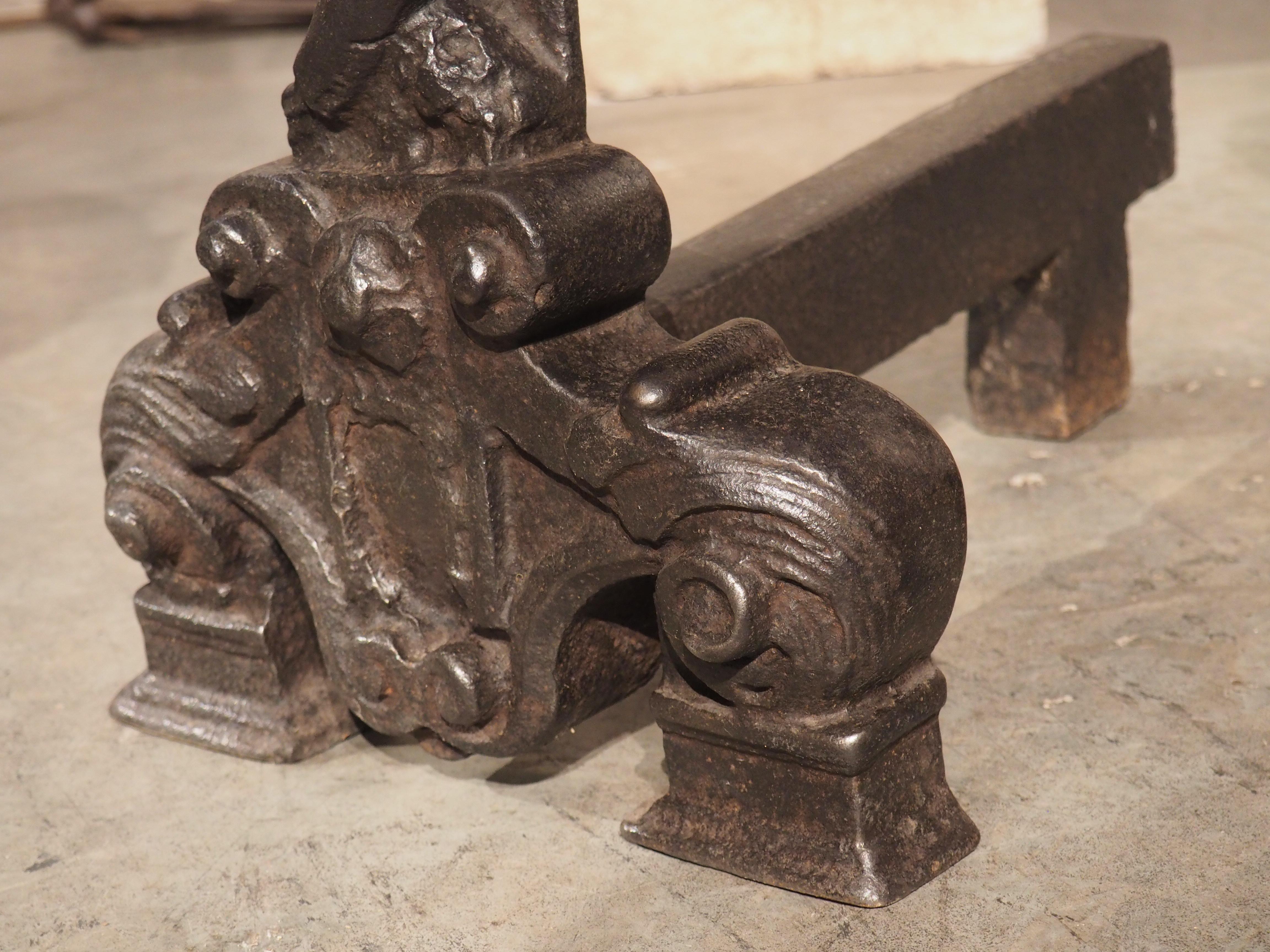 Rare Pair of Heavy French Antique Iron Chenets, The Tree of Life, Circa 1520 9