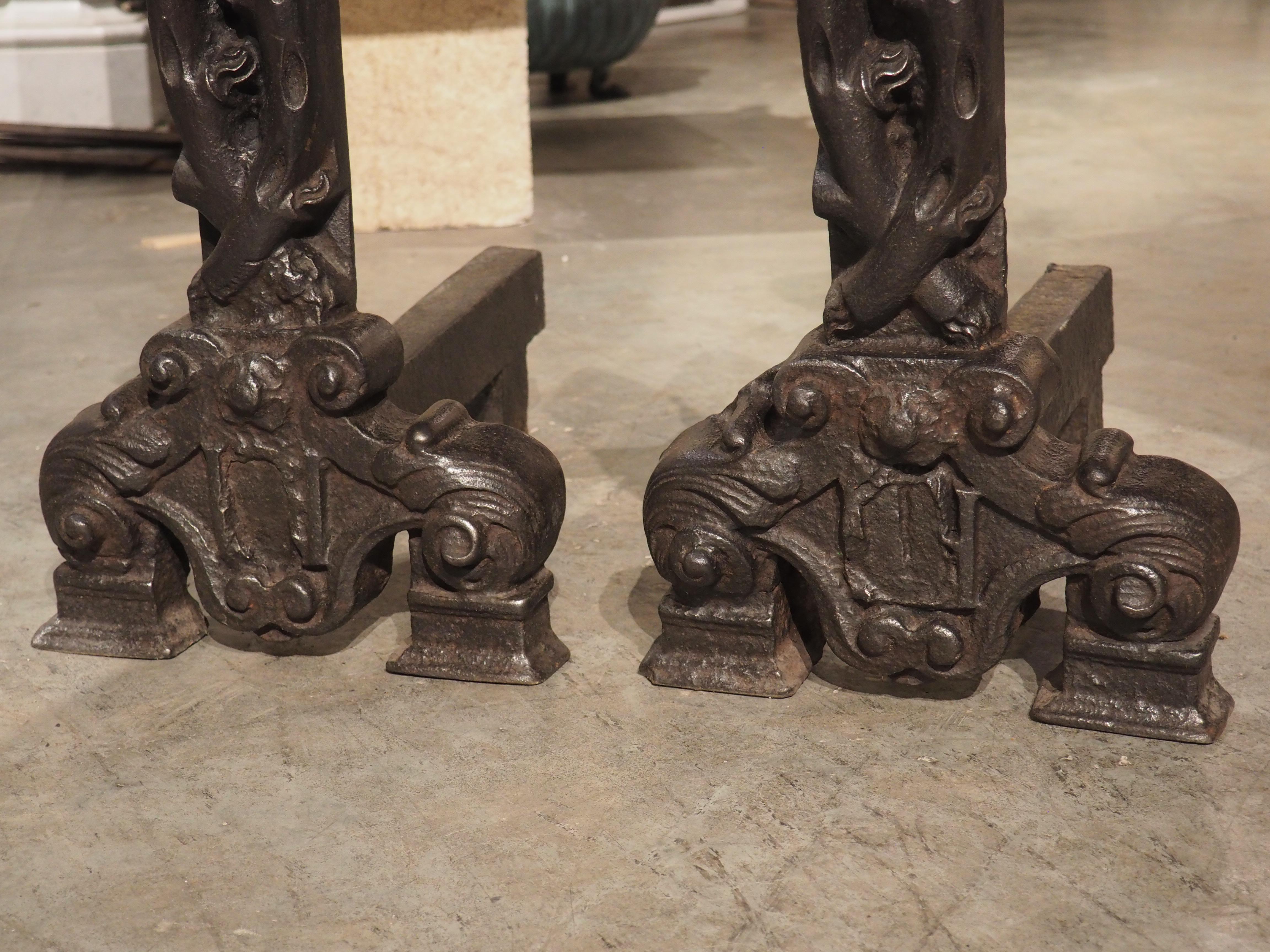 Rare Pair of Heavy French Antique Iron Chenets, The Tree of Life, Circa 1520 For Sale 12