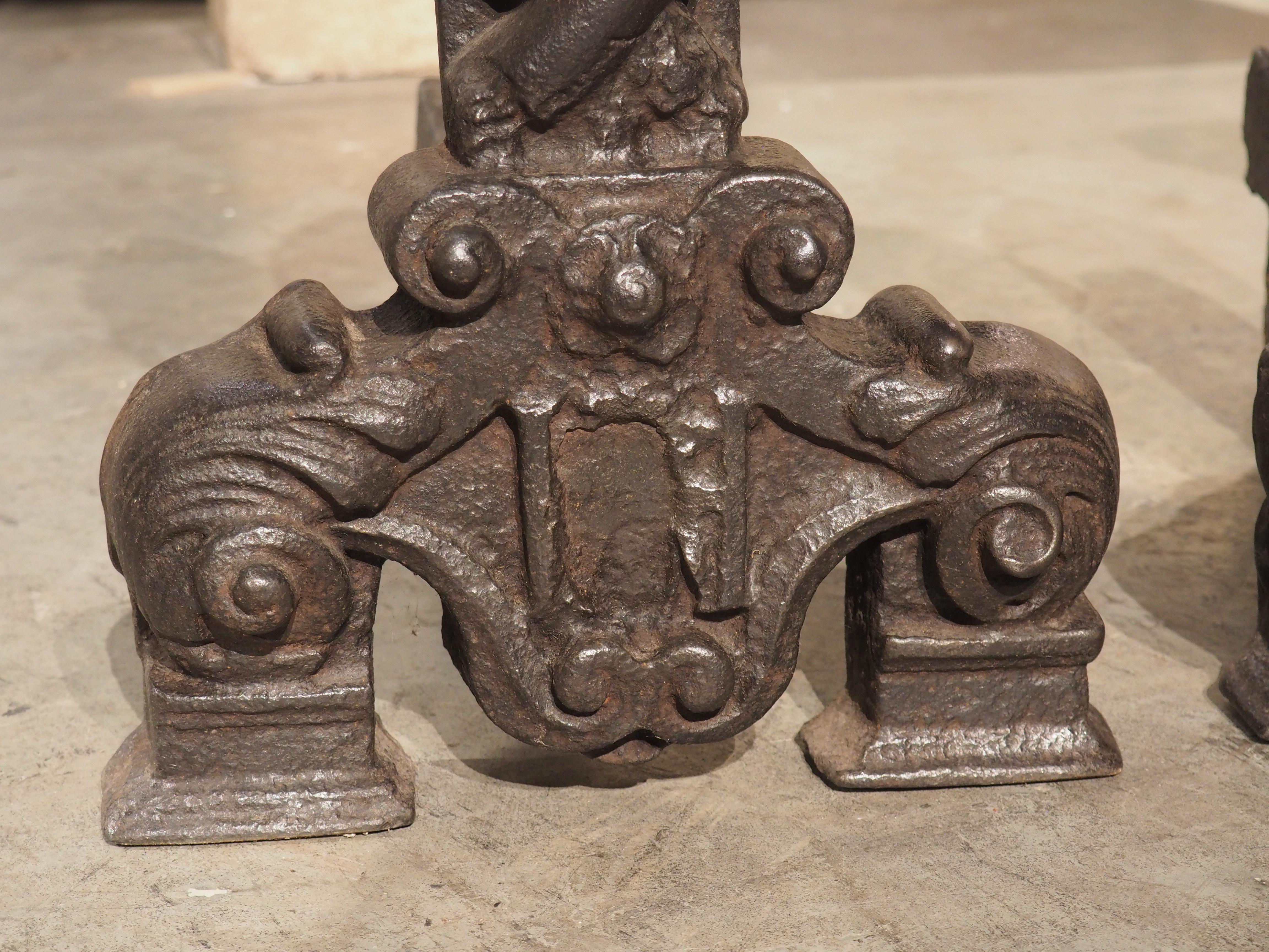 Rare Pair of Heavy French Antique Iron Chenets, The Tree of Life, Circa 1520 For Sale 1