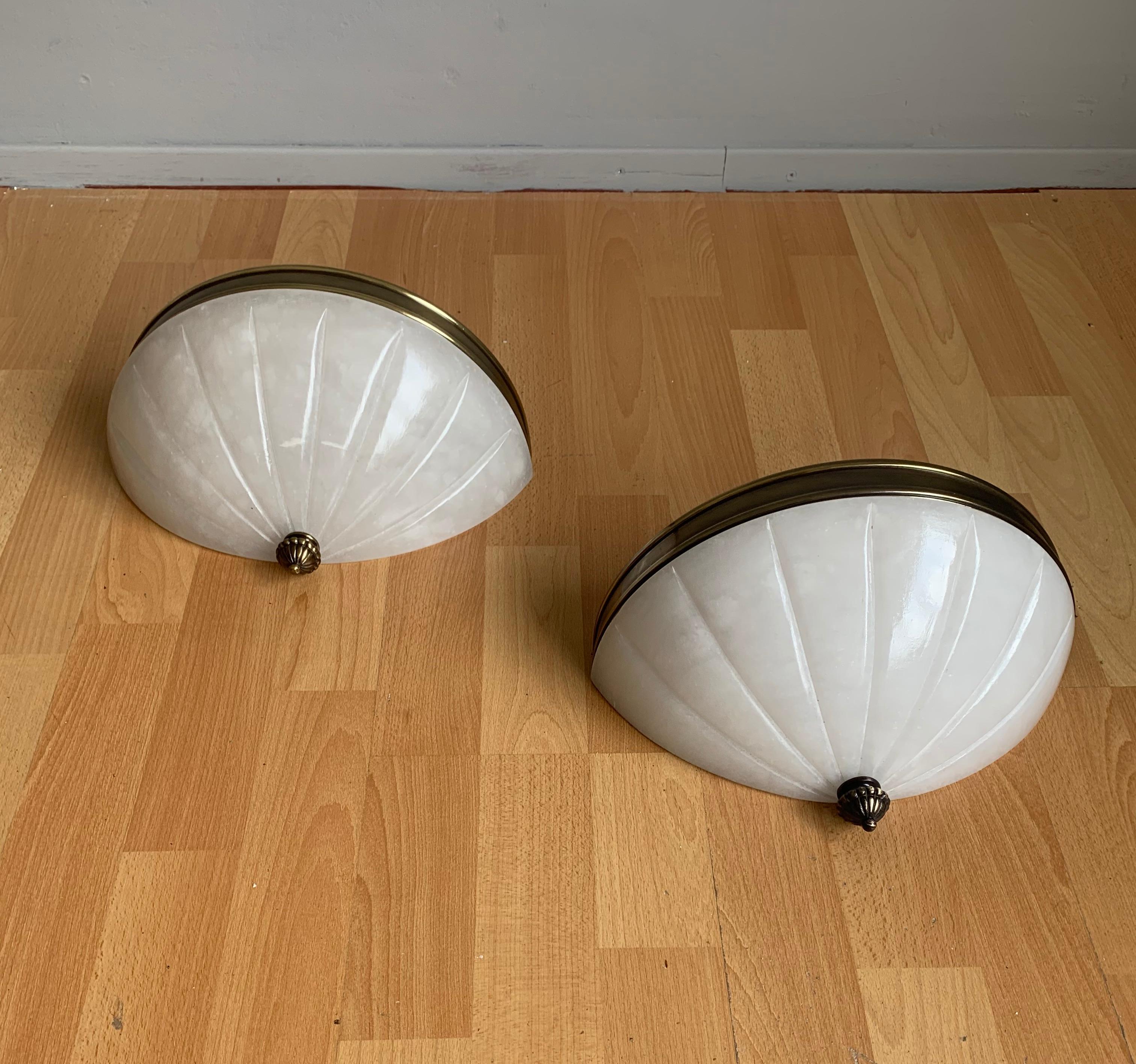 Rare Pair of Midcentury Modern, Alabaster & Brass Wall Sconces / Fixtures For Sale 7