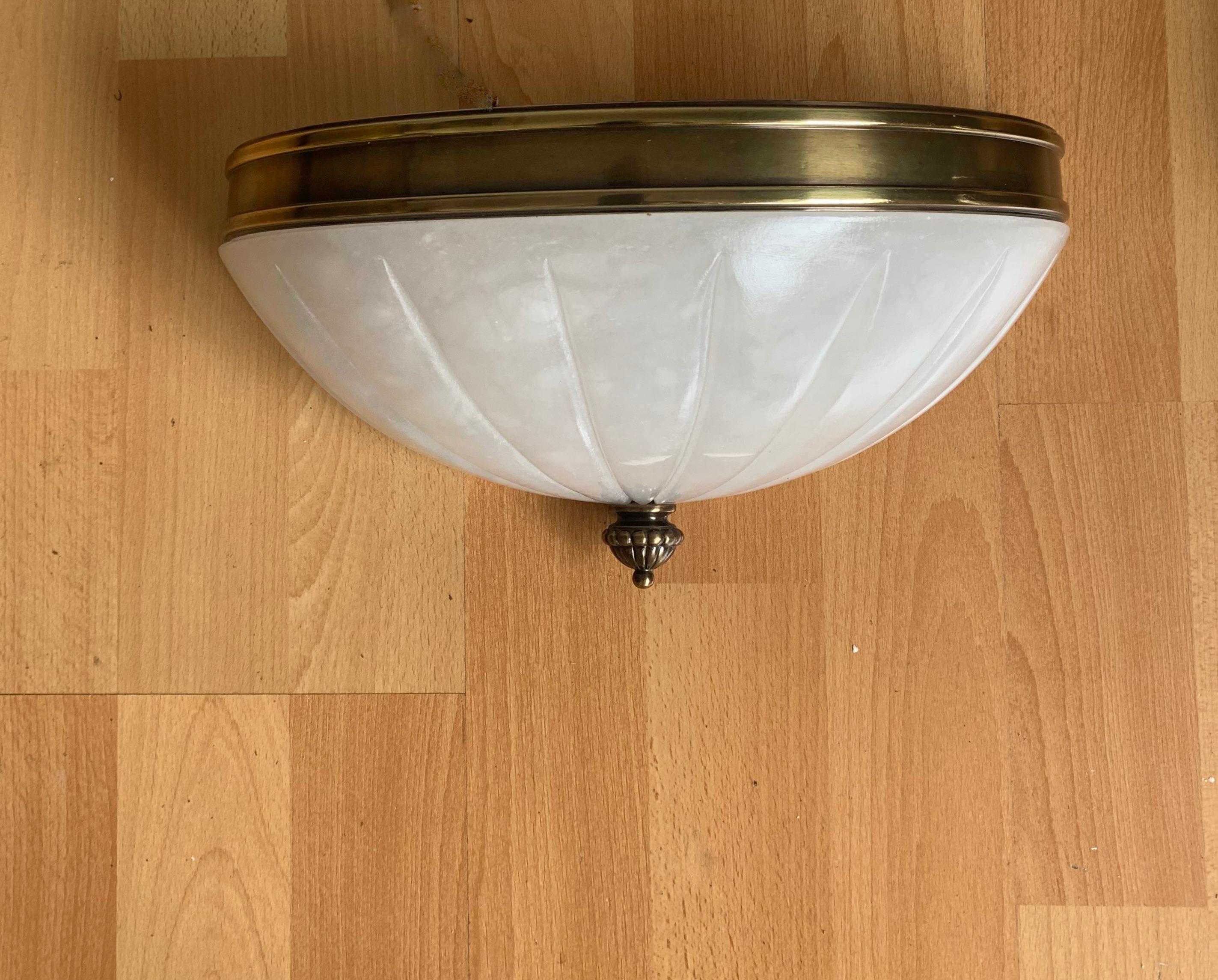 Rare Pair of Midcentury Modern, Alabaster & Brass Wall Sconces / Fixtures For Sale 9