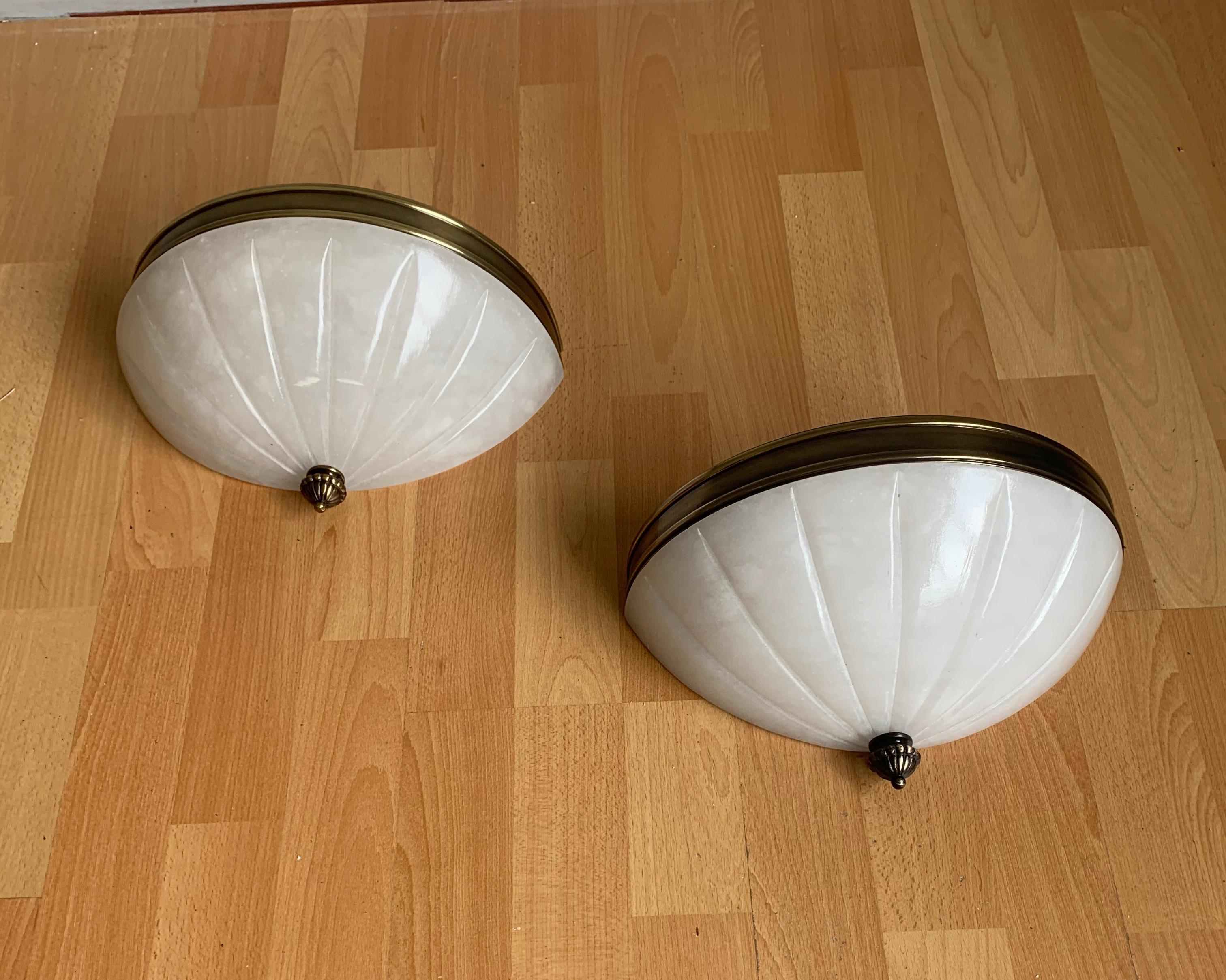 Rare Pair of Midcentury Modern, Alabaster & Brass Wall Sconces / Fixtures For Sale 12