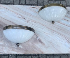 Rare Pair of Midcentury Modern, Alabaster & Brass Wall Sconces / Fixtures