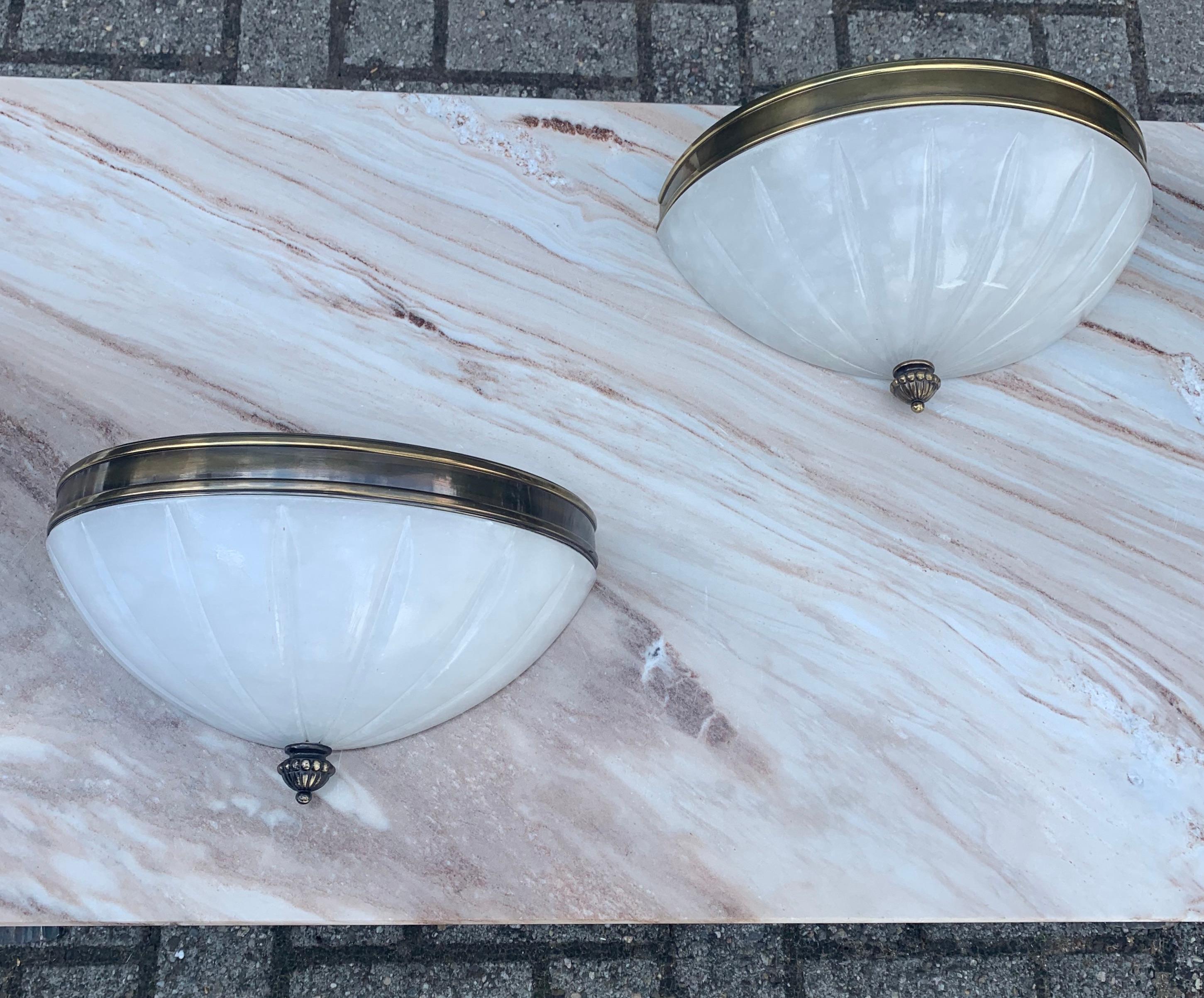 Rare Pair of Midcentury Modern, Alabaster & Brass Wall Sconces / Fixtures For Sale 13