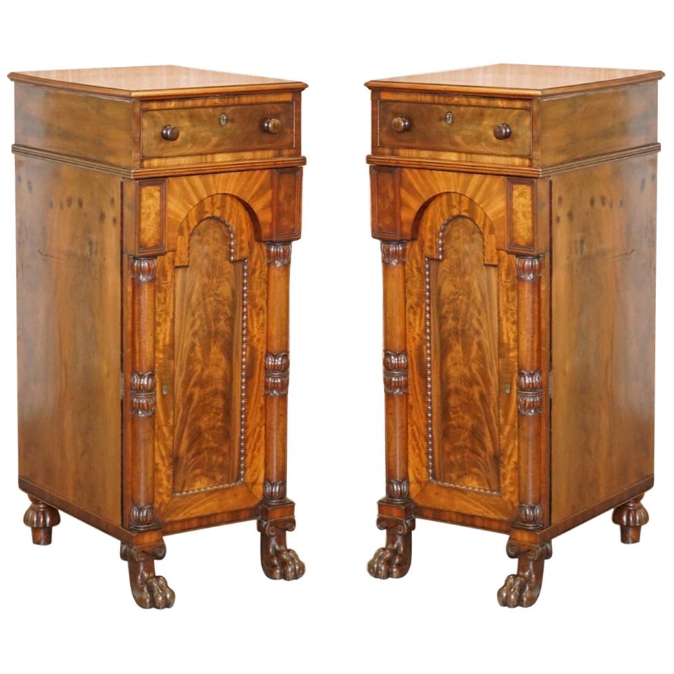 Rare Pair of Huge William IV 1830 Flamed Hardwood Side Cabinets Campaign Drawers For Sale