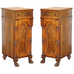 Rare Pair of Huge William IV 1830 Flamed Hardwood Side Cabinets Campaign Drawers