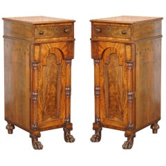 Antique Rare Pair of Huge William IV 1830 Flamed Hardwood Side Cabinets Campaign Drawers