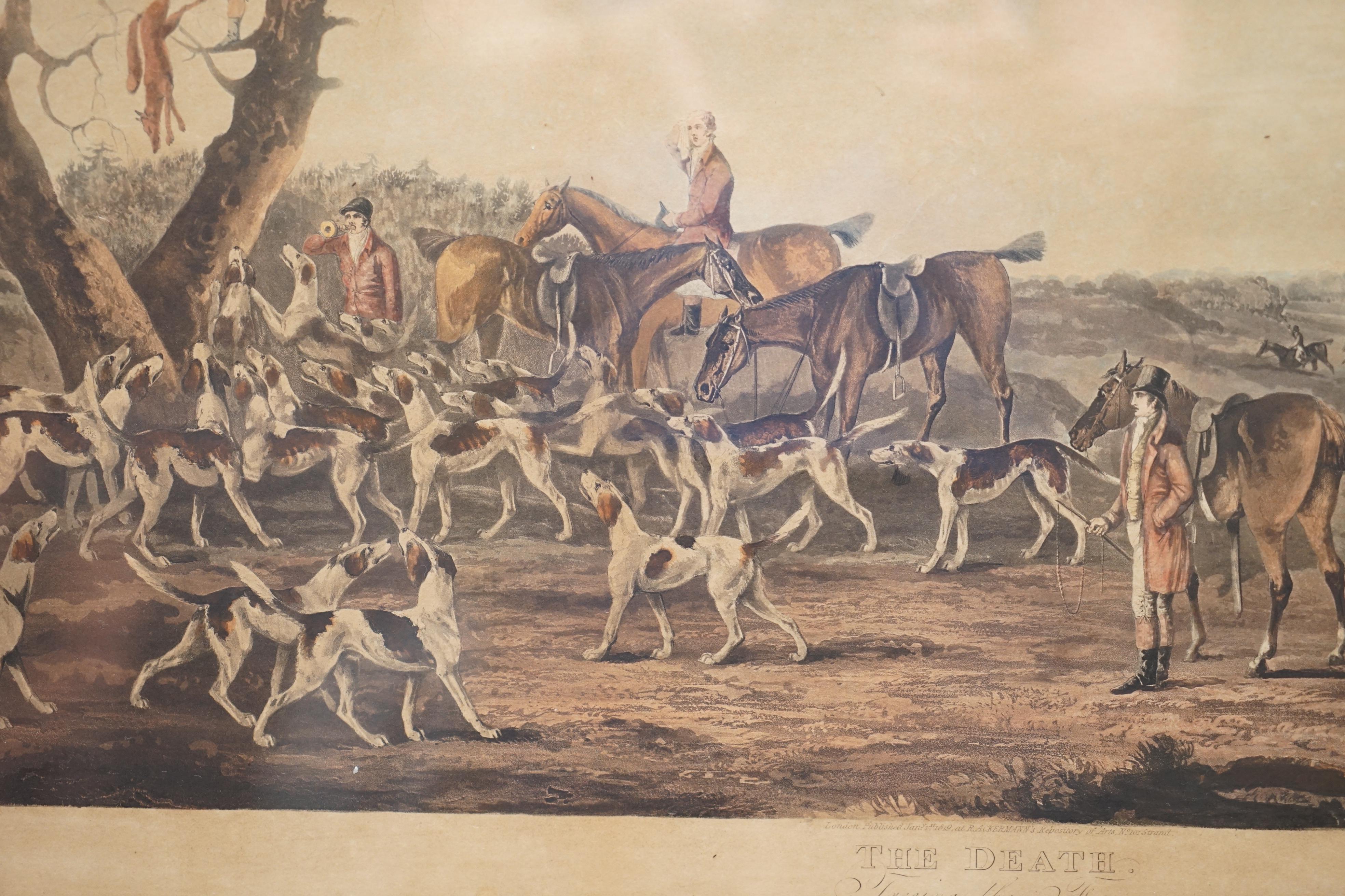 Anglais Rare paire d'estampes de chasse « La mort et la chase » de 1819, sculpture de Sutherland de T en vente