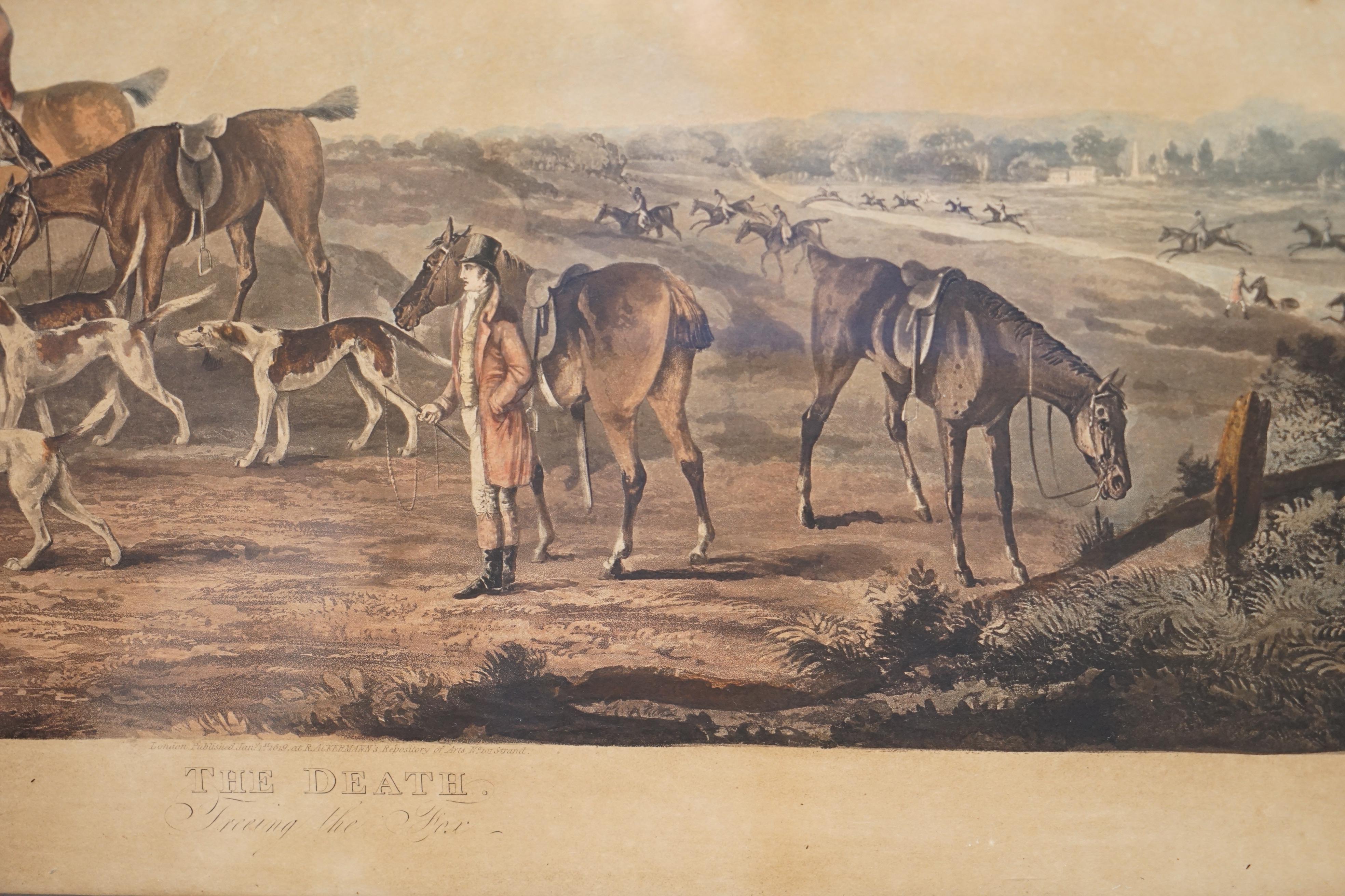 Fait main Rare paire d'estampes de chasse « La mort et la chase » de 1819, sculpture de Sutherland de T en vente