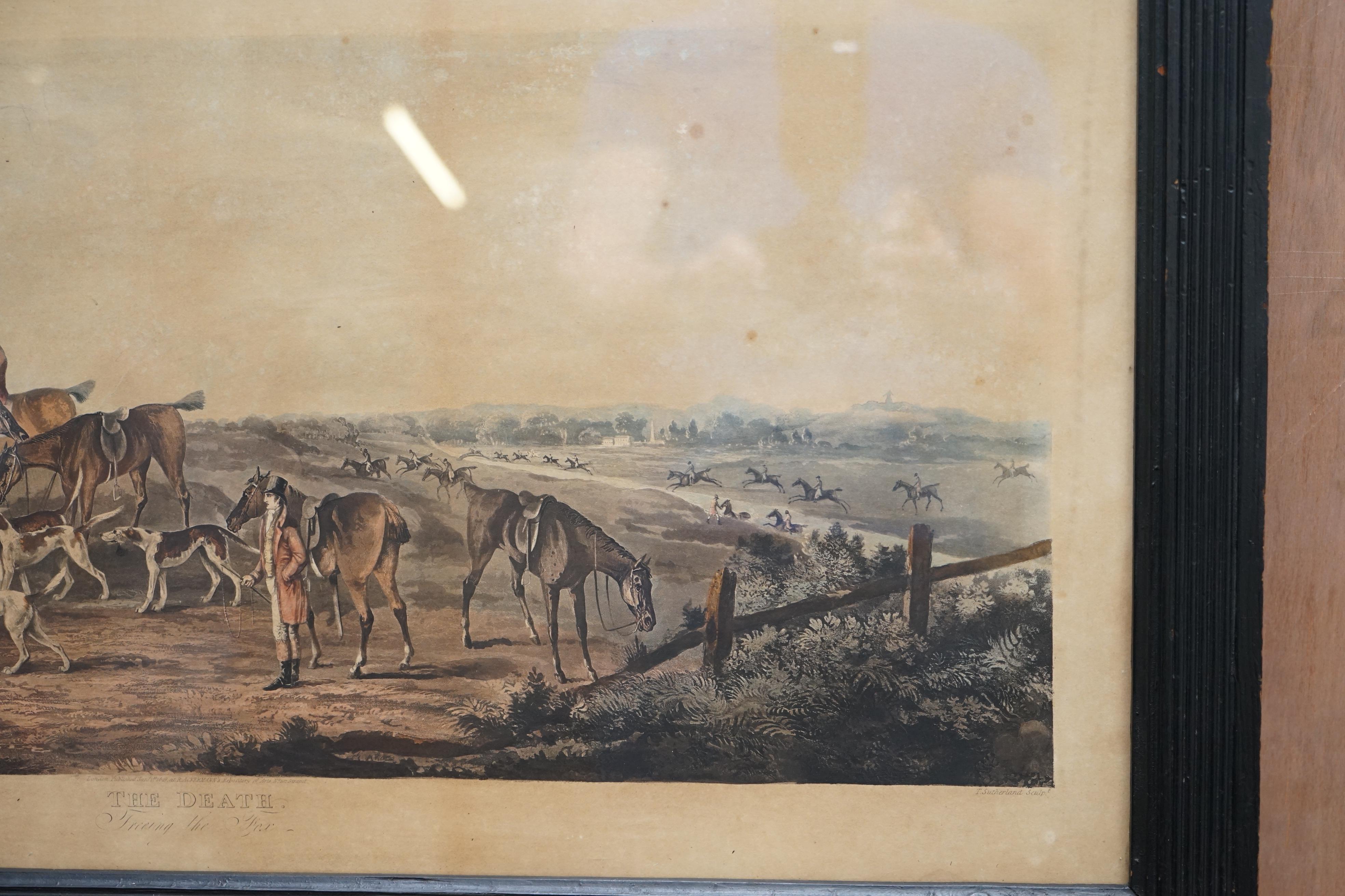 Début du XIXe siècle Rare paire d'estampes de chasse « La mort et la chase » de 1819, sculpture de Sutherland de T en vente