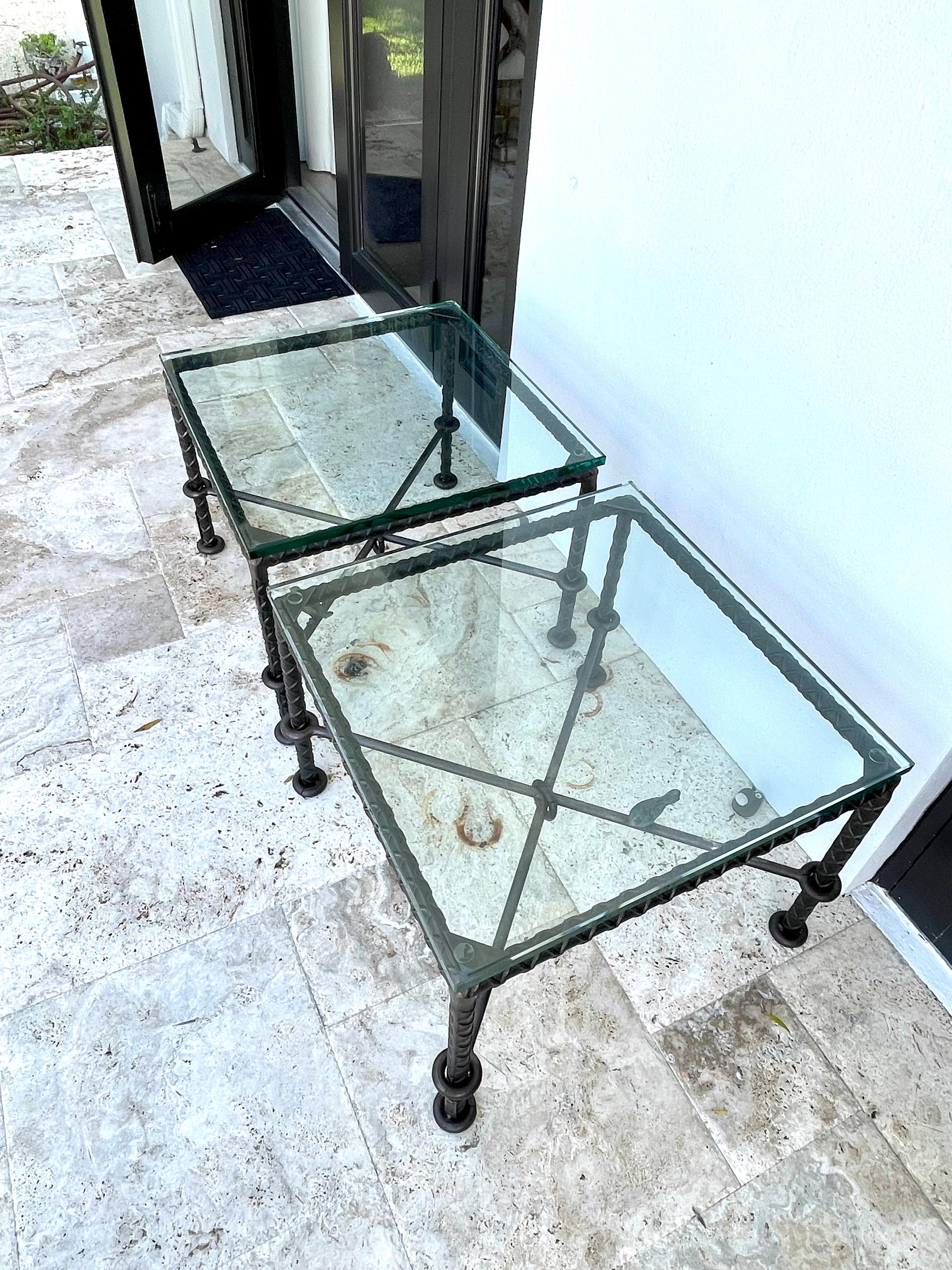 Rare Pair of Ilana Goor Steel and Bronze Side Tables 4