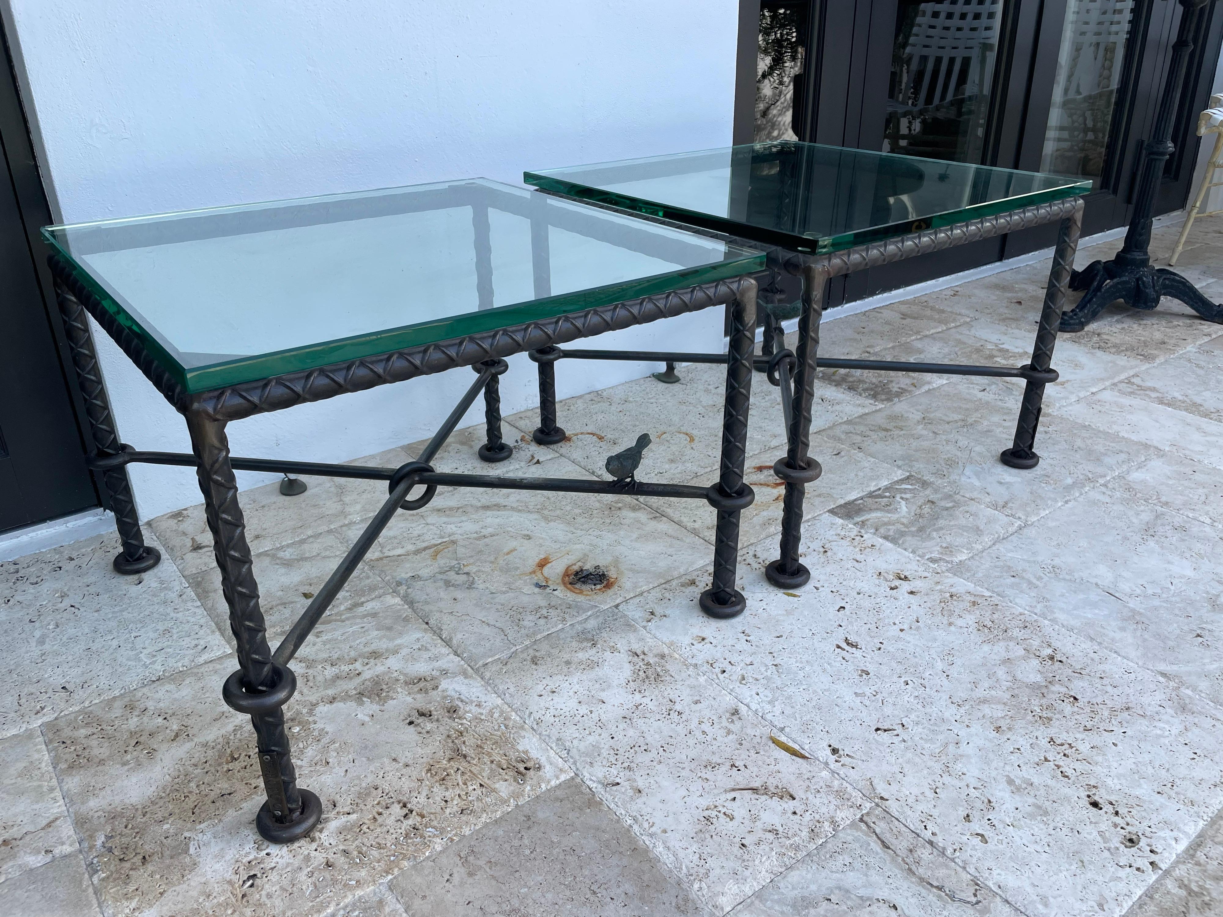 Industrial Rare Pair of Ilana Goor Steel and Bronze Side Tables